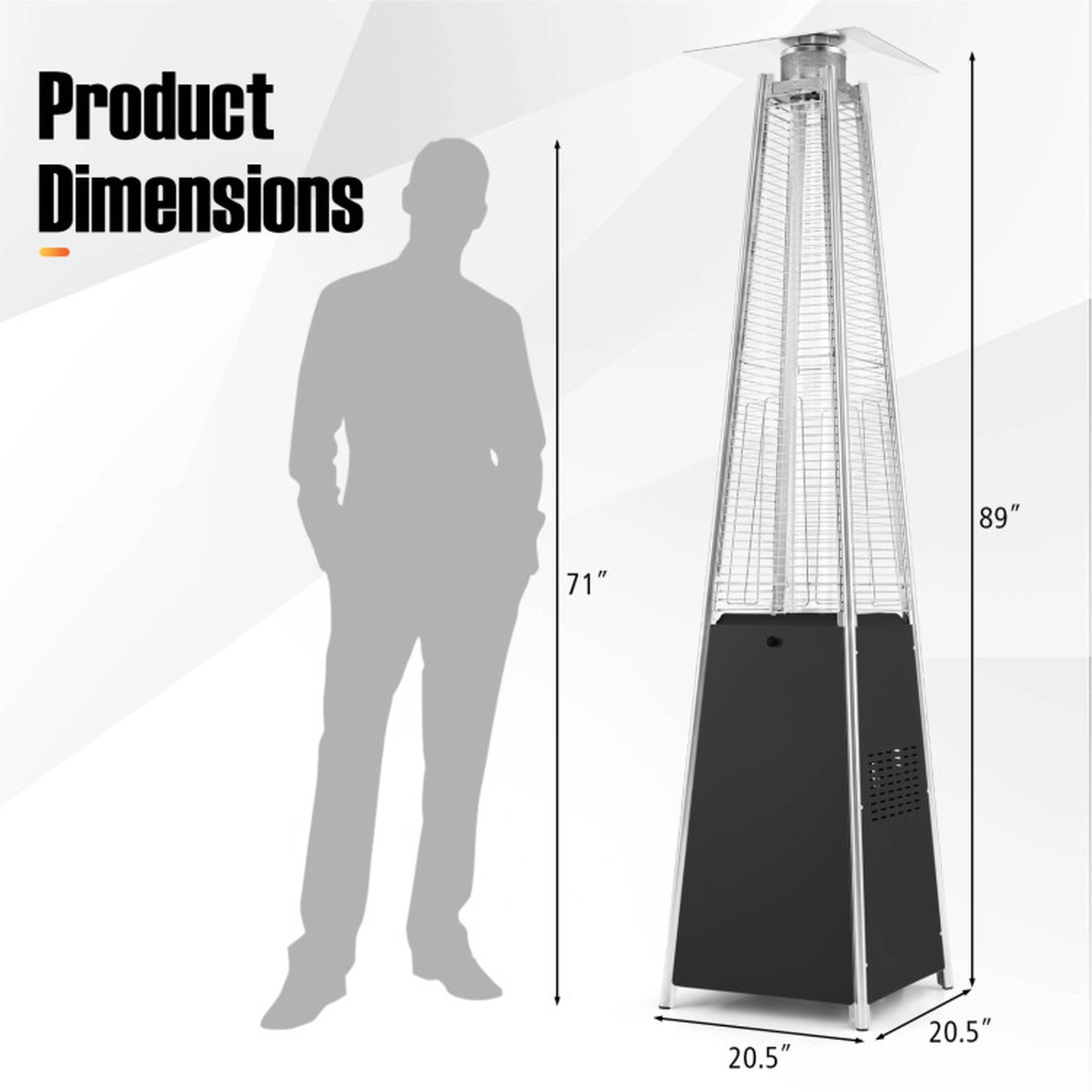 SUGIFT Silver Pyramid Propane Patio Heater with Zippered Cover and Wheels 45000-BTU 20.5-in W 20.5-in D 89-in H