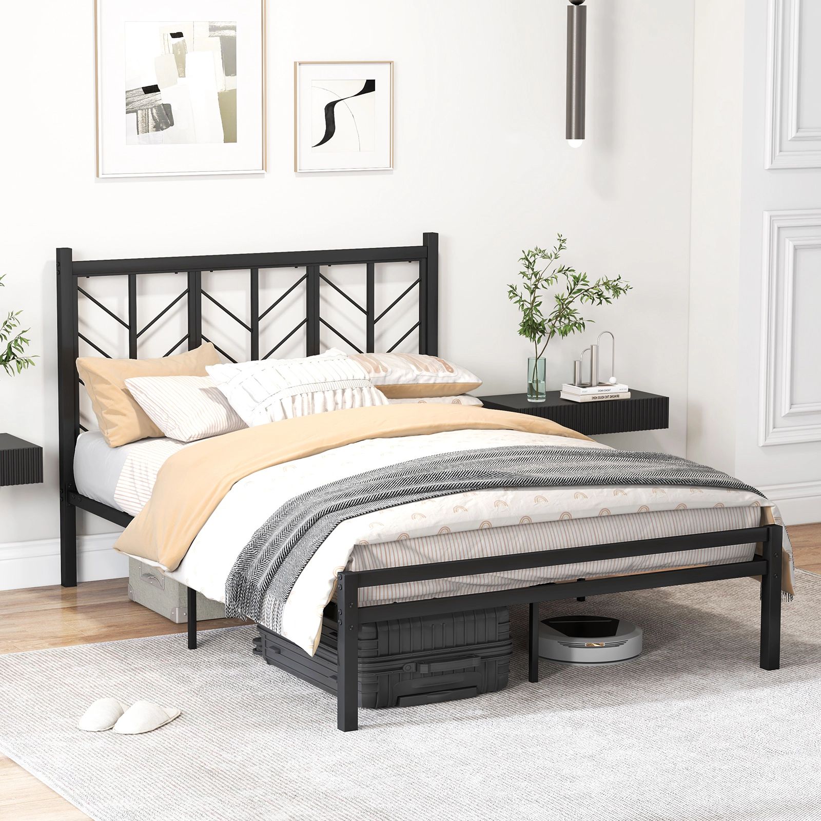 LJG Platform Bed with Headboard and Metal Frame