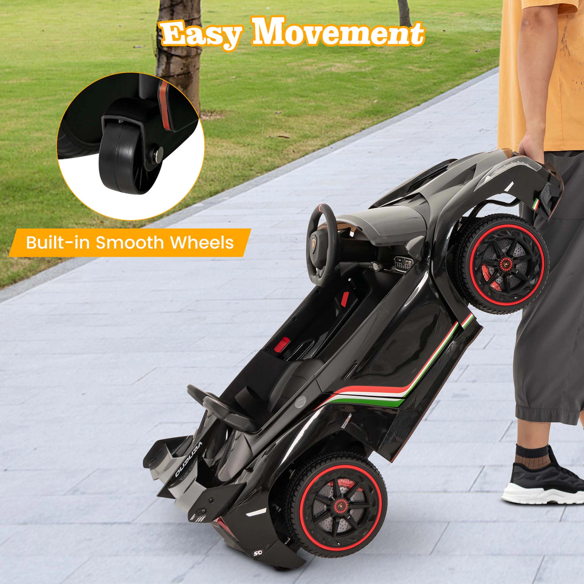 Costway Licensed Lamborghini 4WD Kids Ride-on Sports Car 12V Battery Powered with 3 Speeds Black
