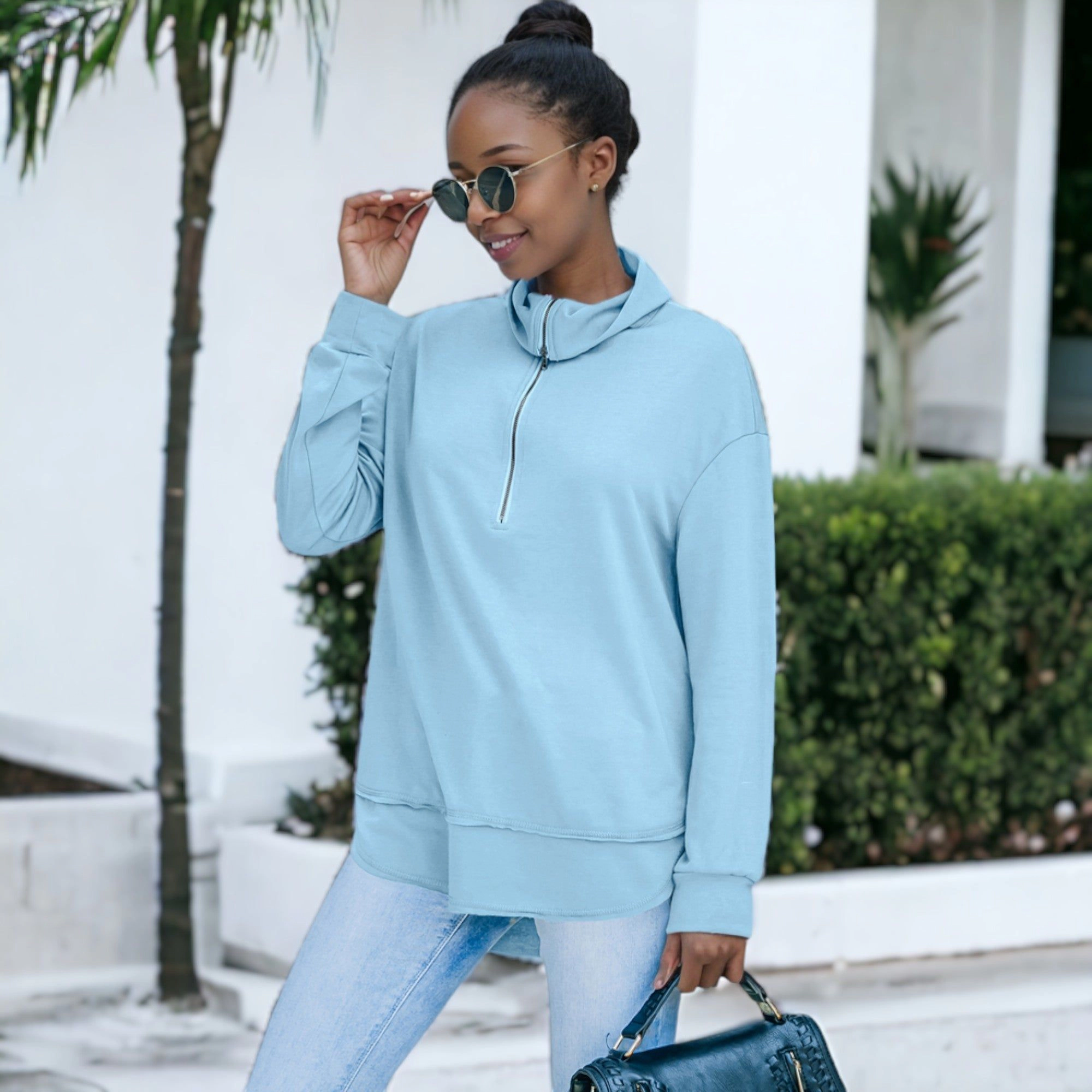 Anna-Kaci Women's Zip Up Funnel Neck Fashion Sweater