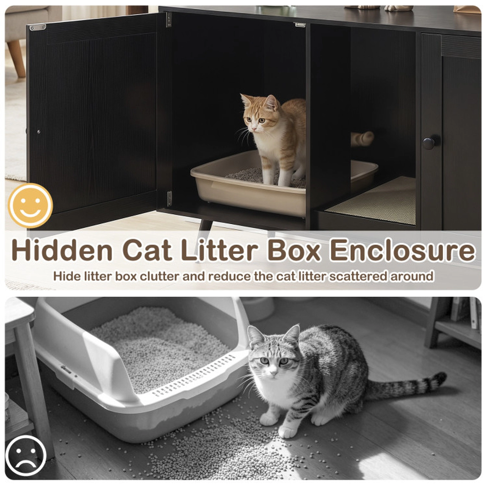 SUGIFT Wide Top Double Cat Litter Box Enclosure for 2 Cats with Scratching Pad Double Rooms 110-lb Top Capacity