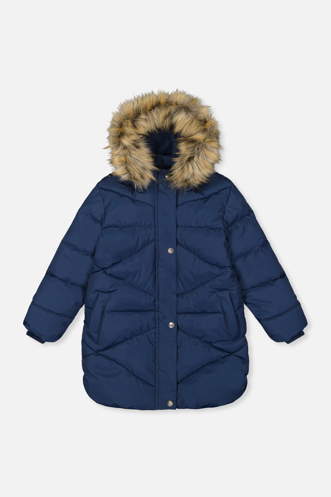 Deux par Girls Diamond Quilted Long Winter Puffer Coat