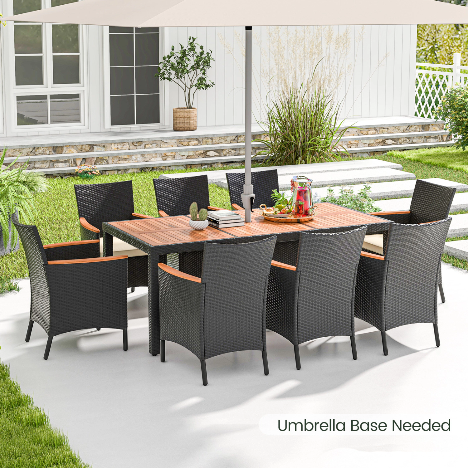 LJG 9 Pieces Outdoor Dining Set with Acacia Wood Tabletop