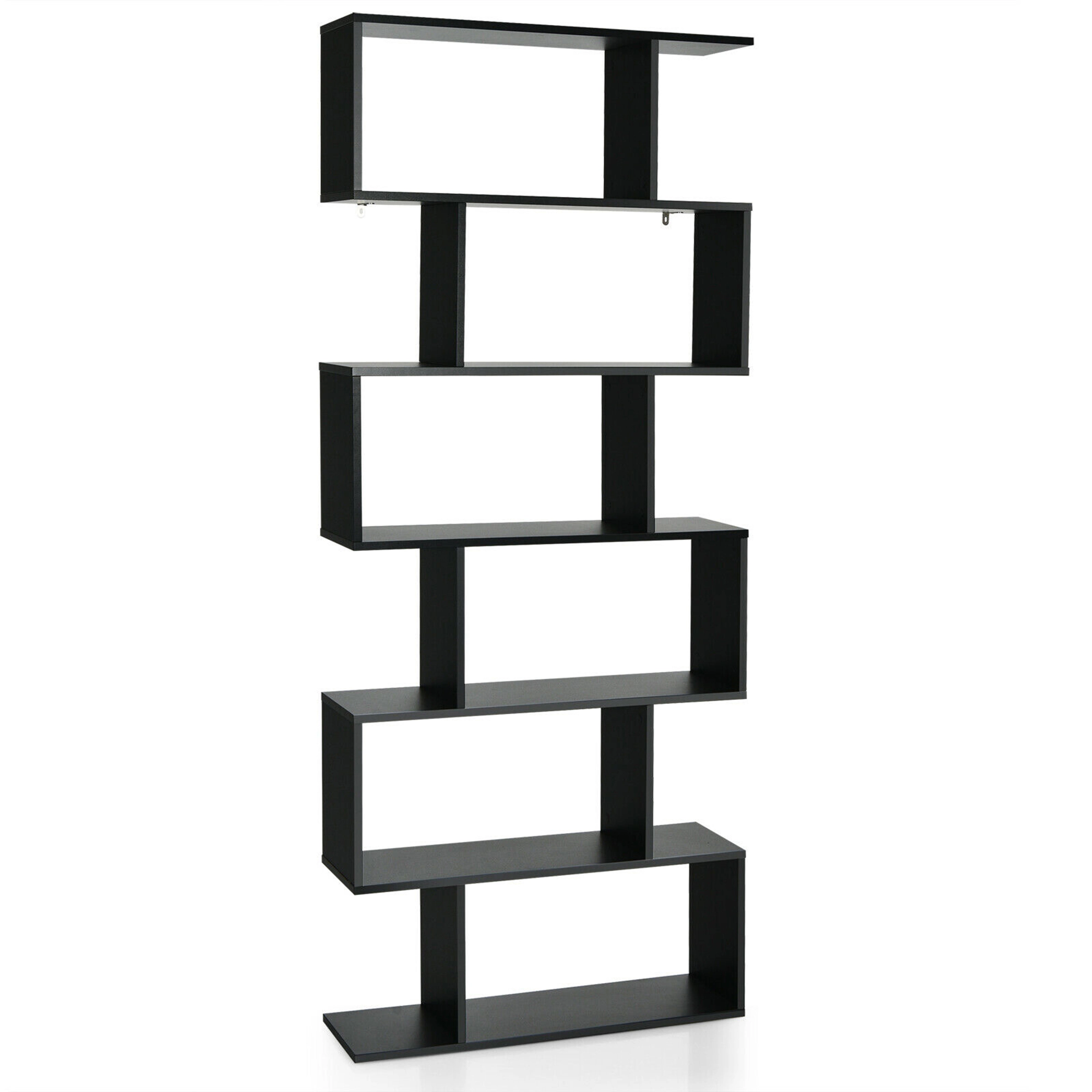 Costway 6 Tier S-Shaped Bookshelf Storage Display Bookcase Decor Z-Shelf Black