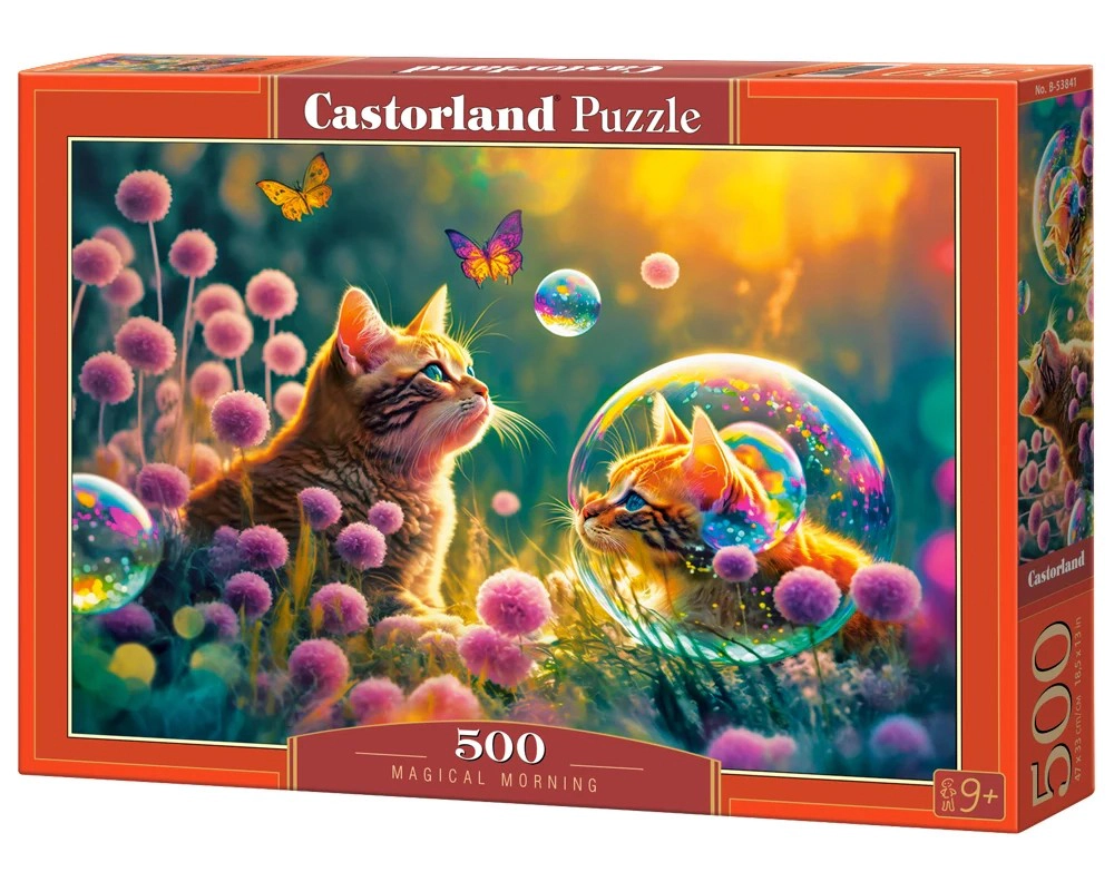 CASTORLAND 500 Piece Jigsaw Puzzles, Magical Morning, Cute kittens, Magical garden, Glowing flowers, B-53841