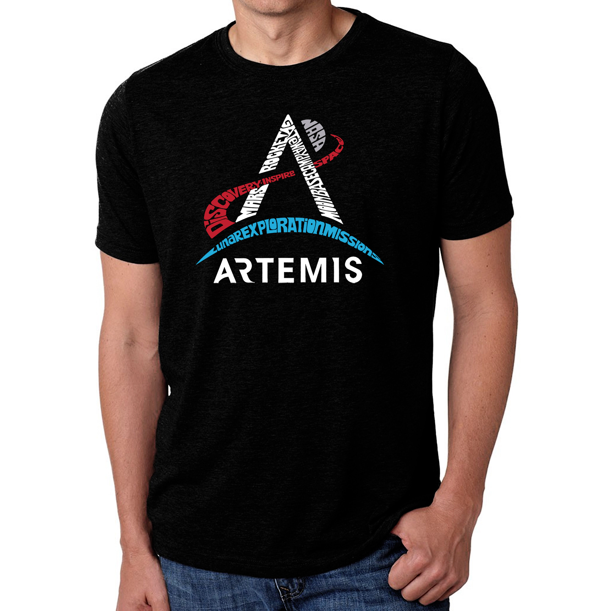 LA Pop Art Men's Cotton/Poly Blend Word T-Shirt - NASA Artemis Logo