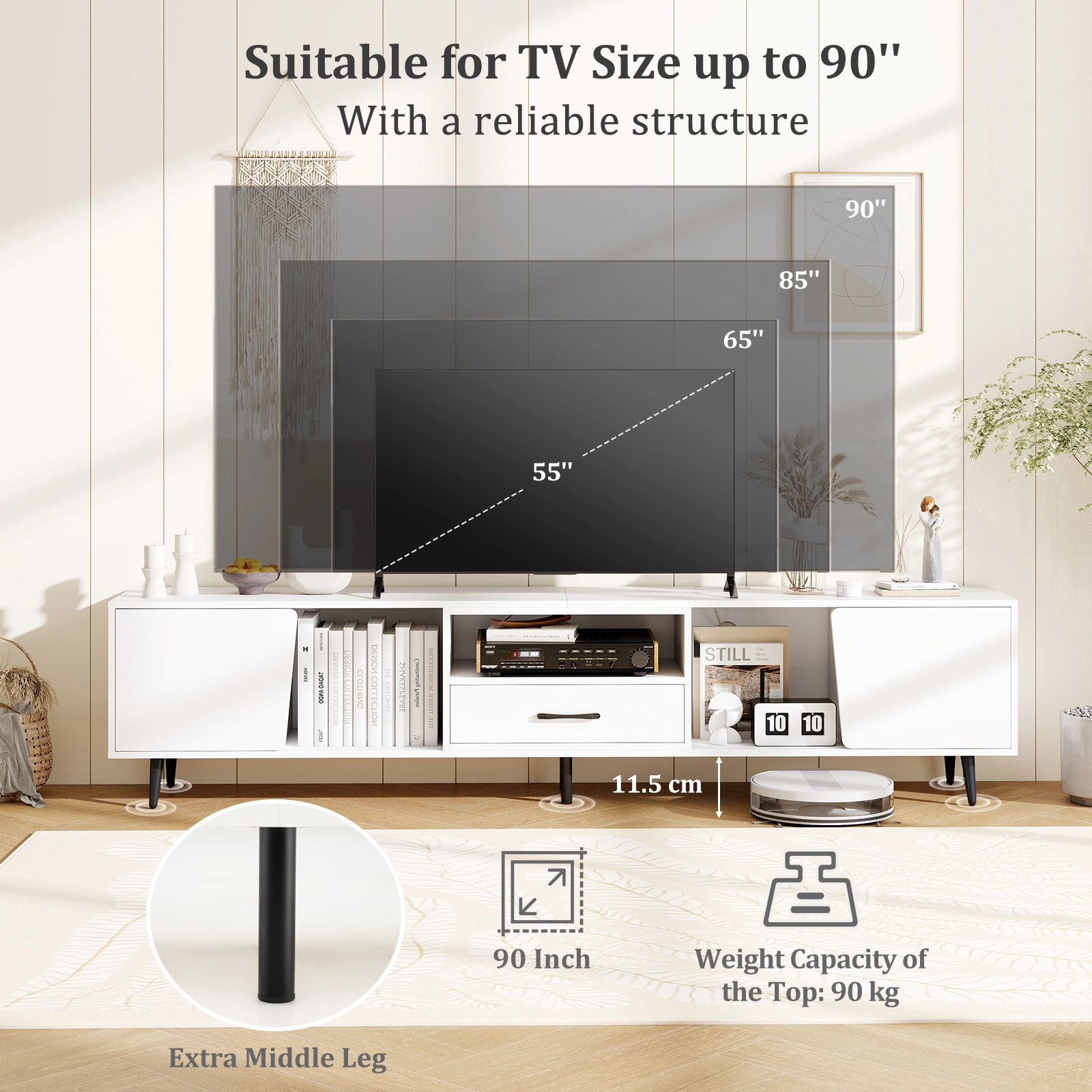 Hivvago 79" TV Stand for TVs up to 90 Inches Center Wood Media Console Table Modern Mid Century TV Cabinet
