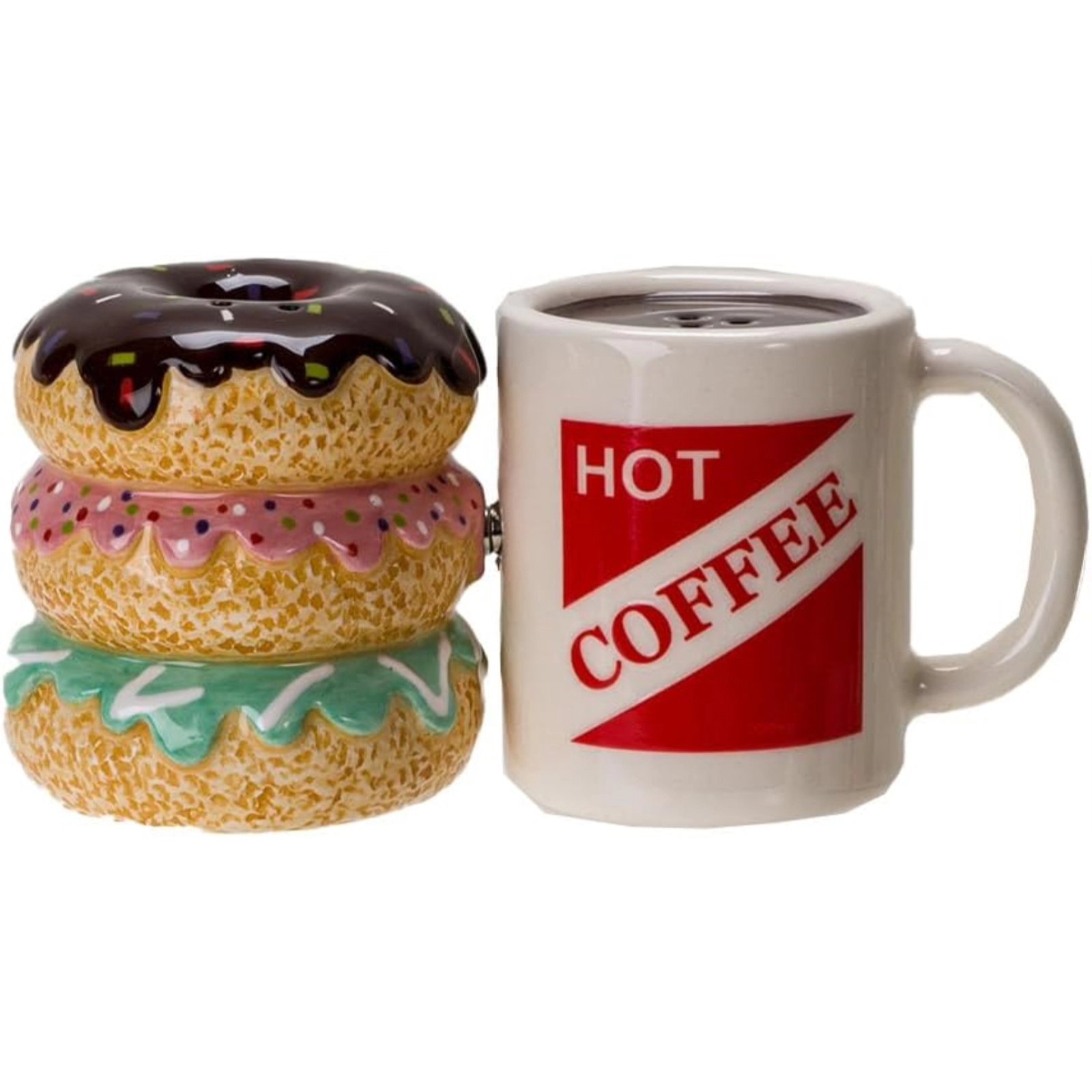 Pacific Giftware Morning Brew Hot Coffee and Donut Shop Ceramic Magnetic Salt and Pepper Shaker Set