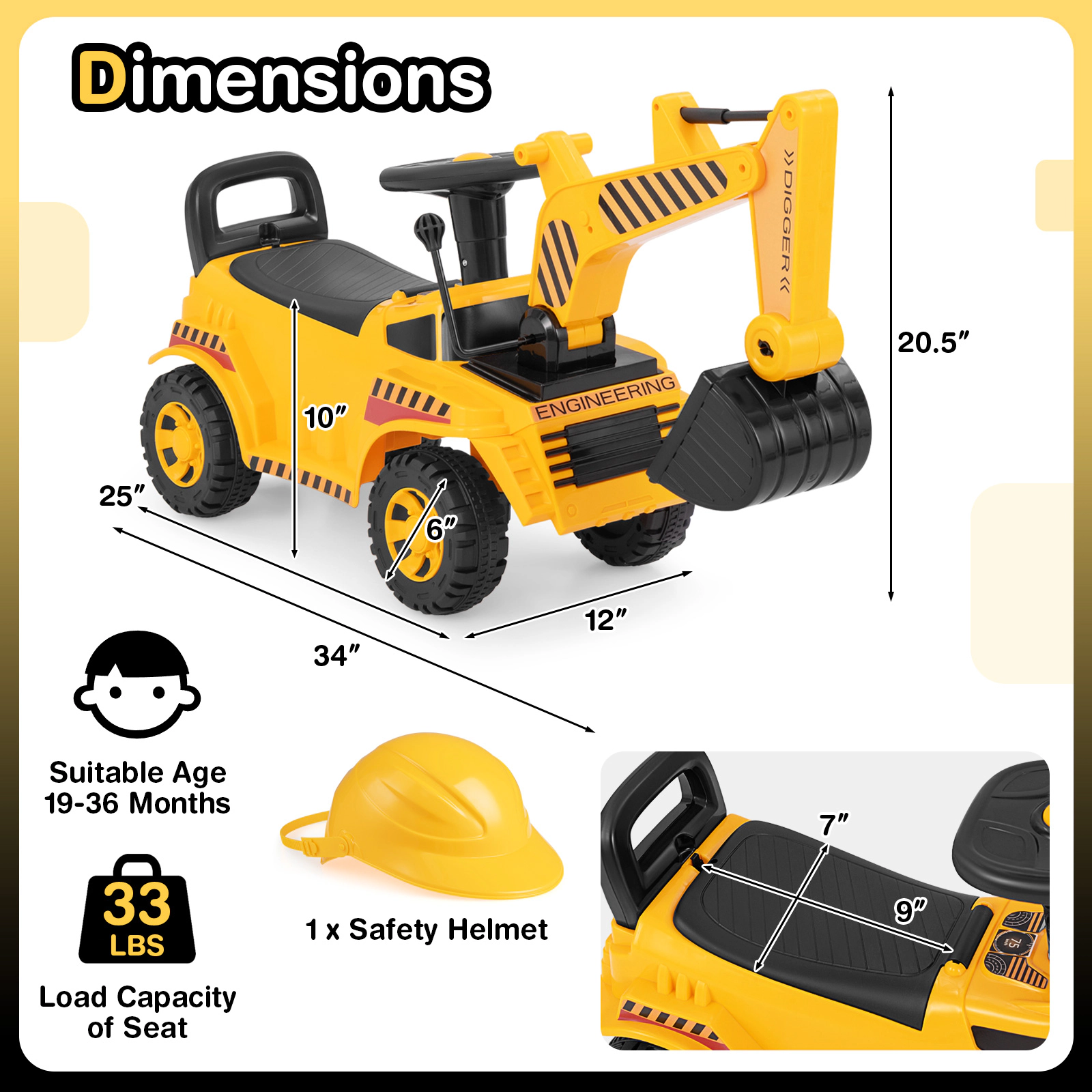 LJG Kids Ride on Excavator with Adjustable Shovel