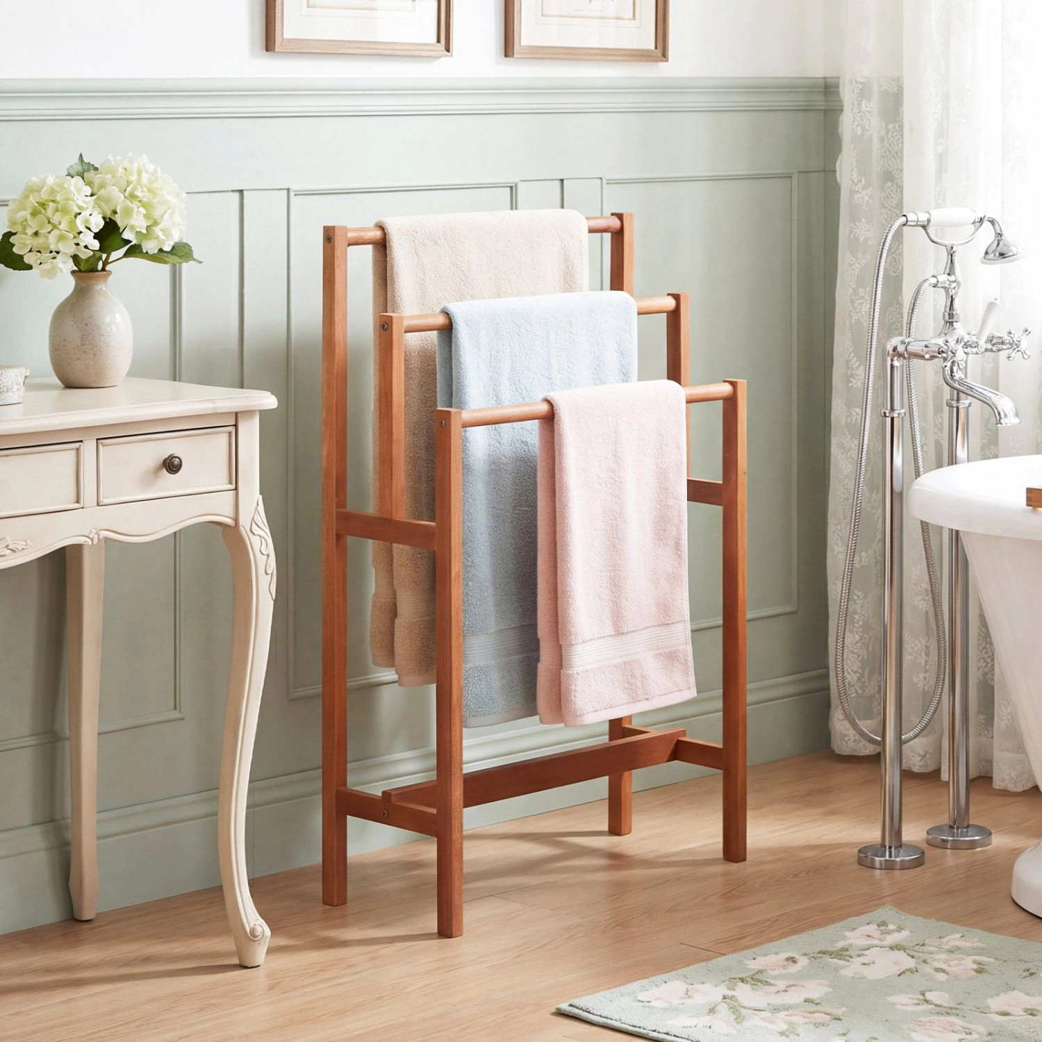 SlickBlue Wooden Towel Rack Stand, 3-Tier Freestanding Organizer