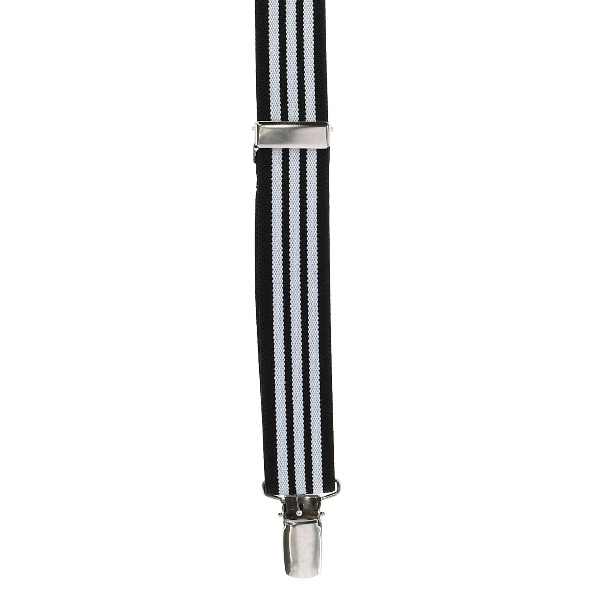 CTM Men's Elastic Clip-End 1 Inch Black and White Pinstripe Suspenders