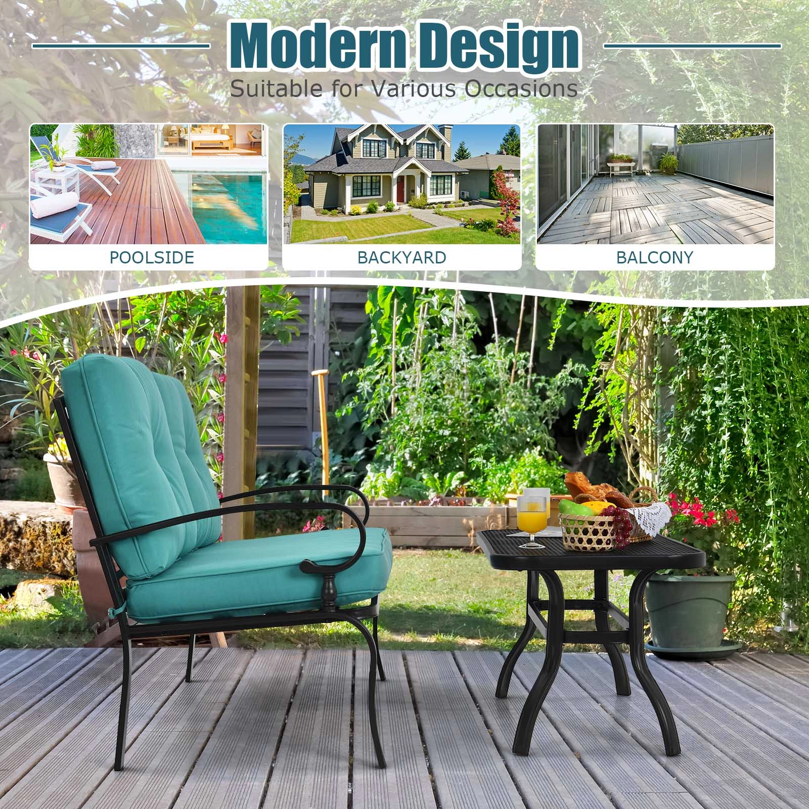 SUGIFT 2-Piece Black Steel Patio Loveseat and Coffee Table Set