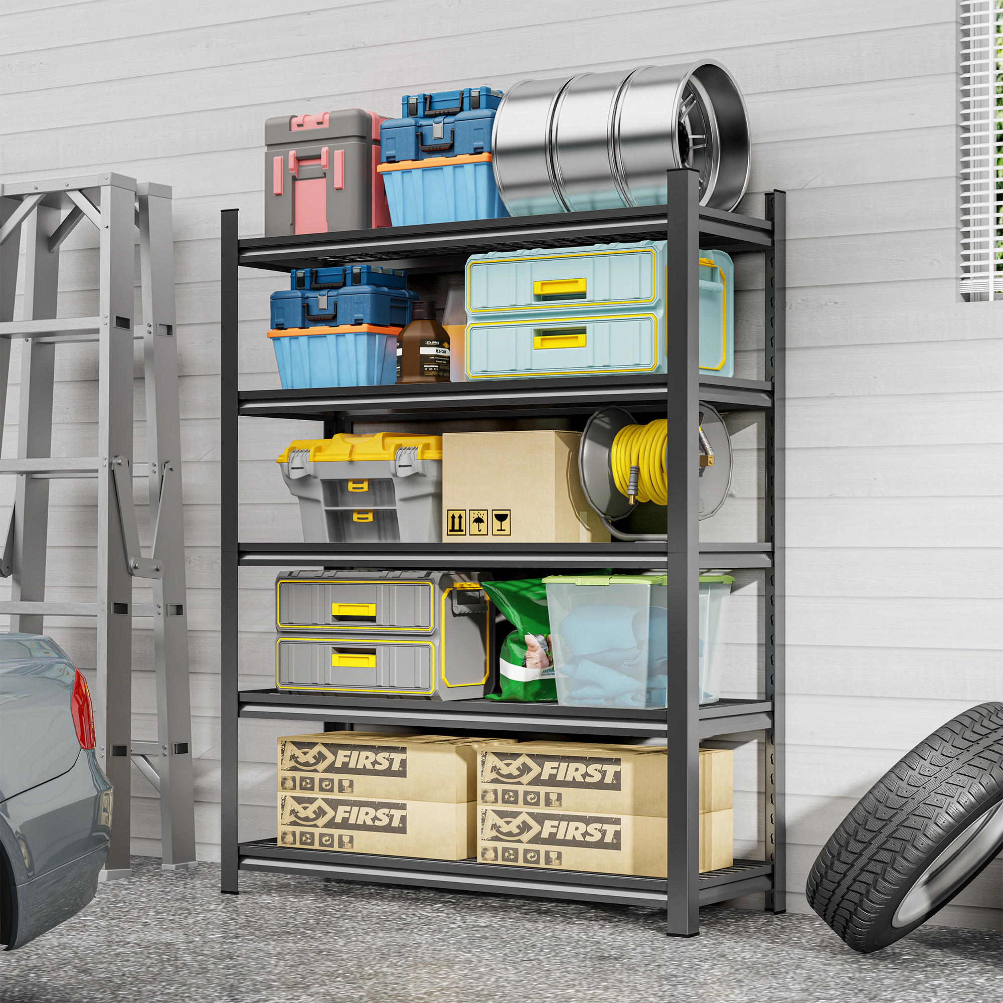 Flynama Black 5-Tier Adjustable Metal Garage Shelf 2500 LBS Capacity Requires Assembly