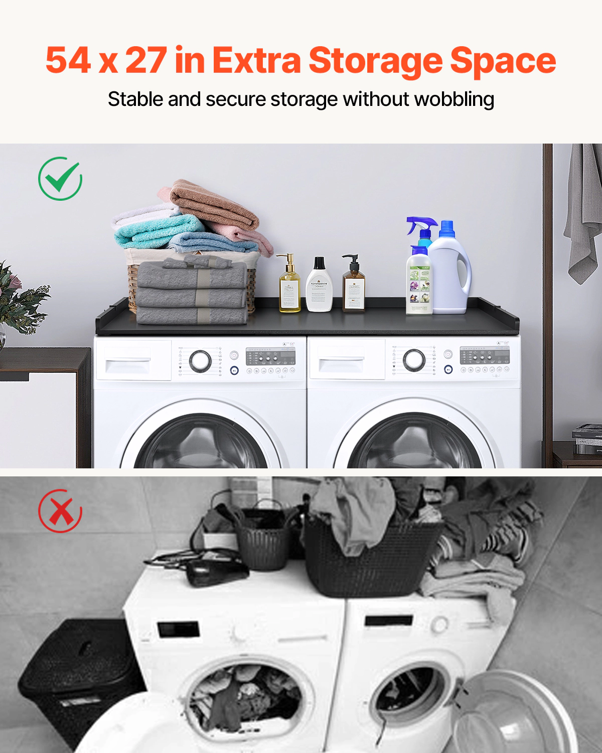 HONGGE Washer Dryer Countertop 54" x 27" Wooden Washer and Dryer Countertop Water-Resistant Laundry Machine Topper