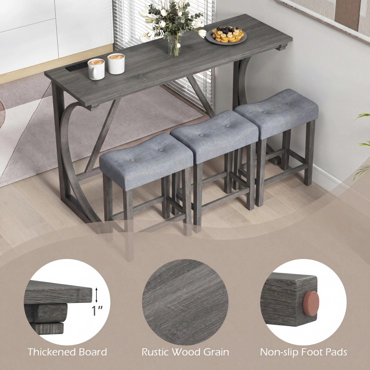Hivvago 4-Piece Bar Table Set With Power Outlet And Upholstered Saddle Seat Stools