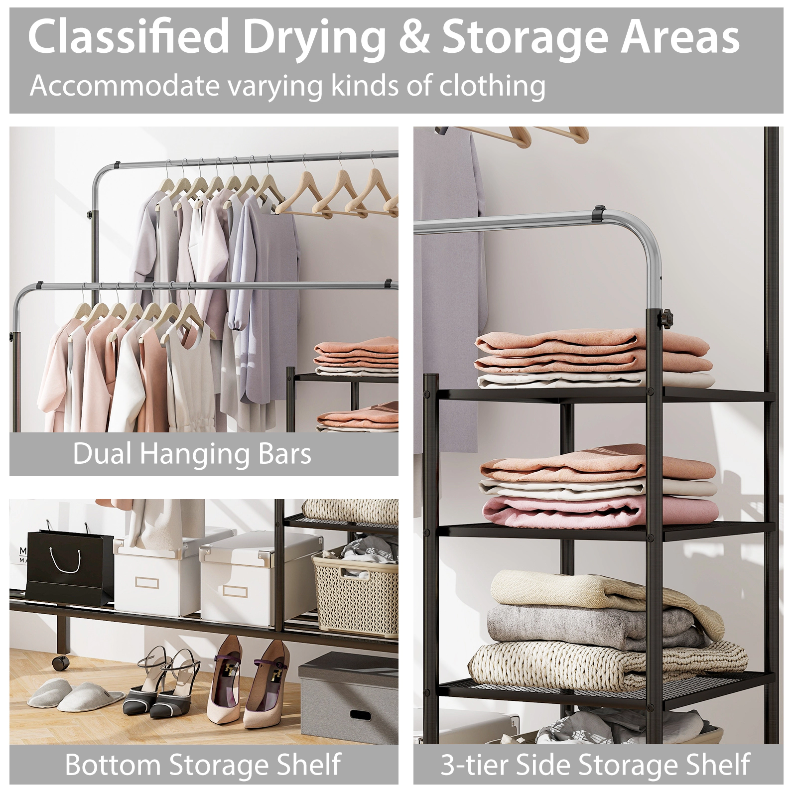 SlickBlue Adjustable Garment Rack with Shelves and Wheels