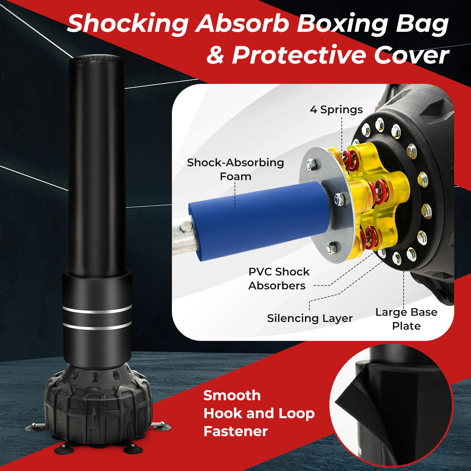 SUGIFT Multi-Layer Freestanding Punching Bag 71-in Boxing Bag with 25 Suction Cups Gloves and Filling Base Black