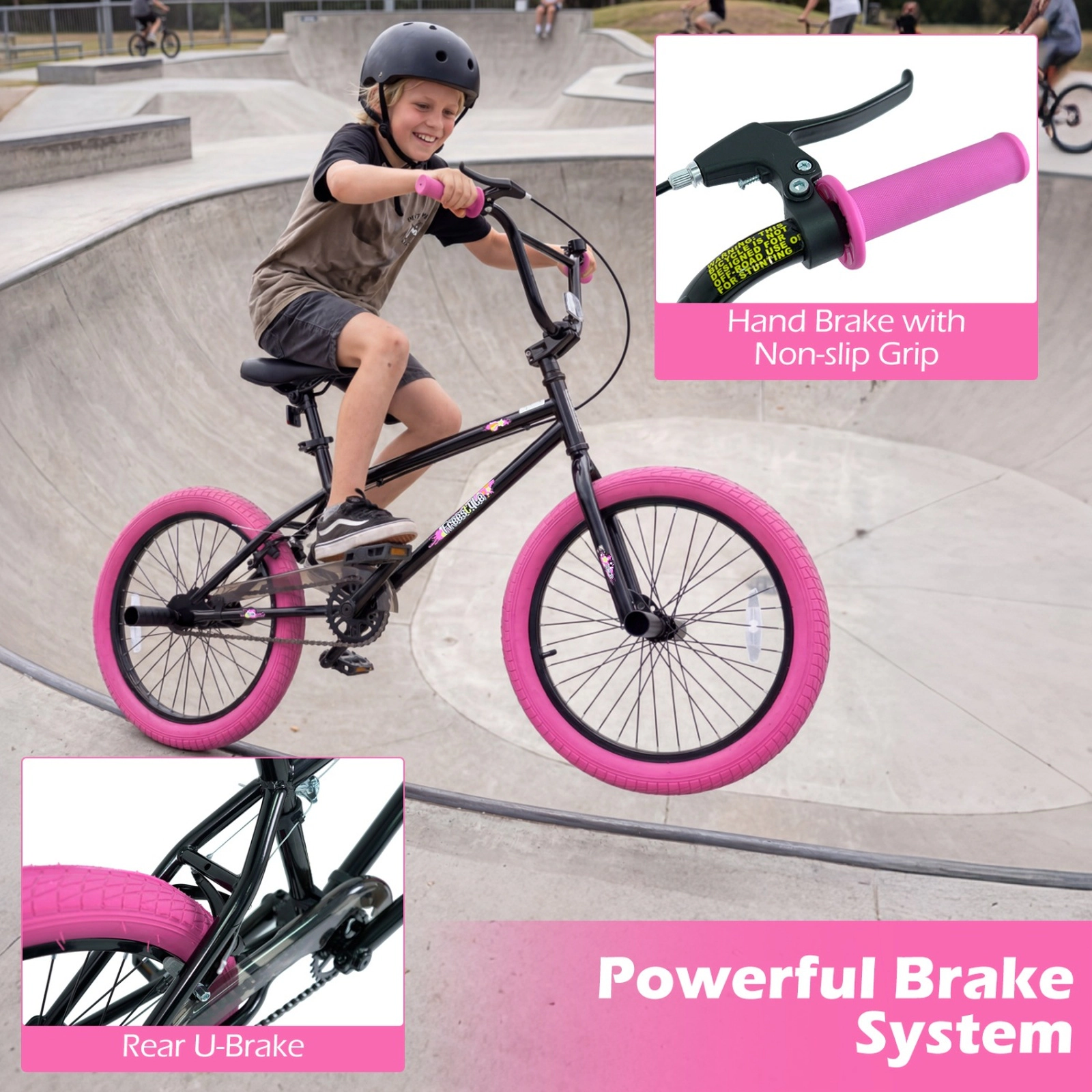 SUGIFT 270 Degree Steering Trick Bicycle with 20-In Wheels and Adjustable Seat 110-lb Capacity Ages 8+ Pink