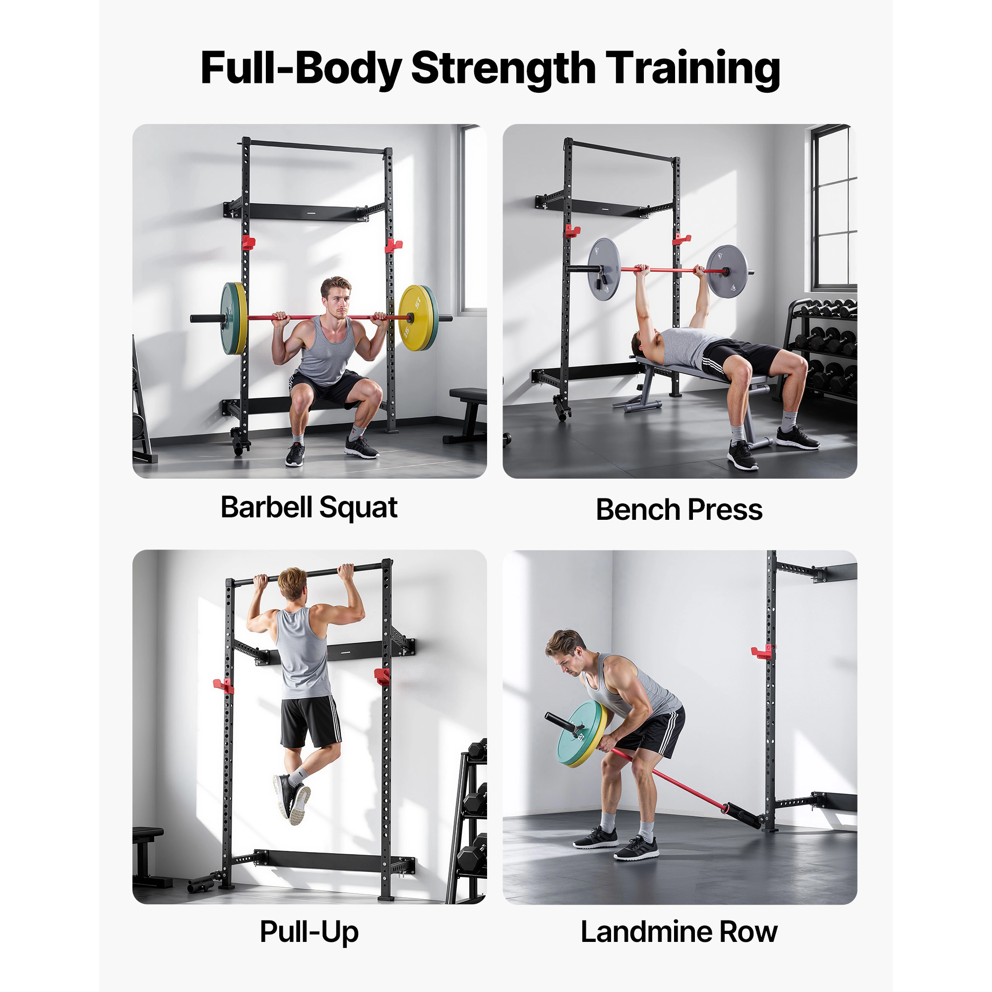 HONGGE Folding Wall-Mounted Power Cage Squat Rack, 1000 lbs Capacity with Pull-Up Bar for Home Gym