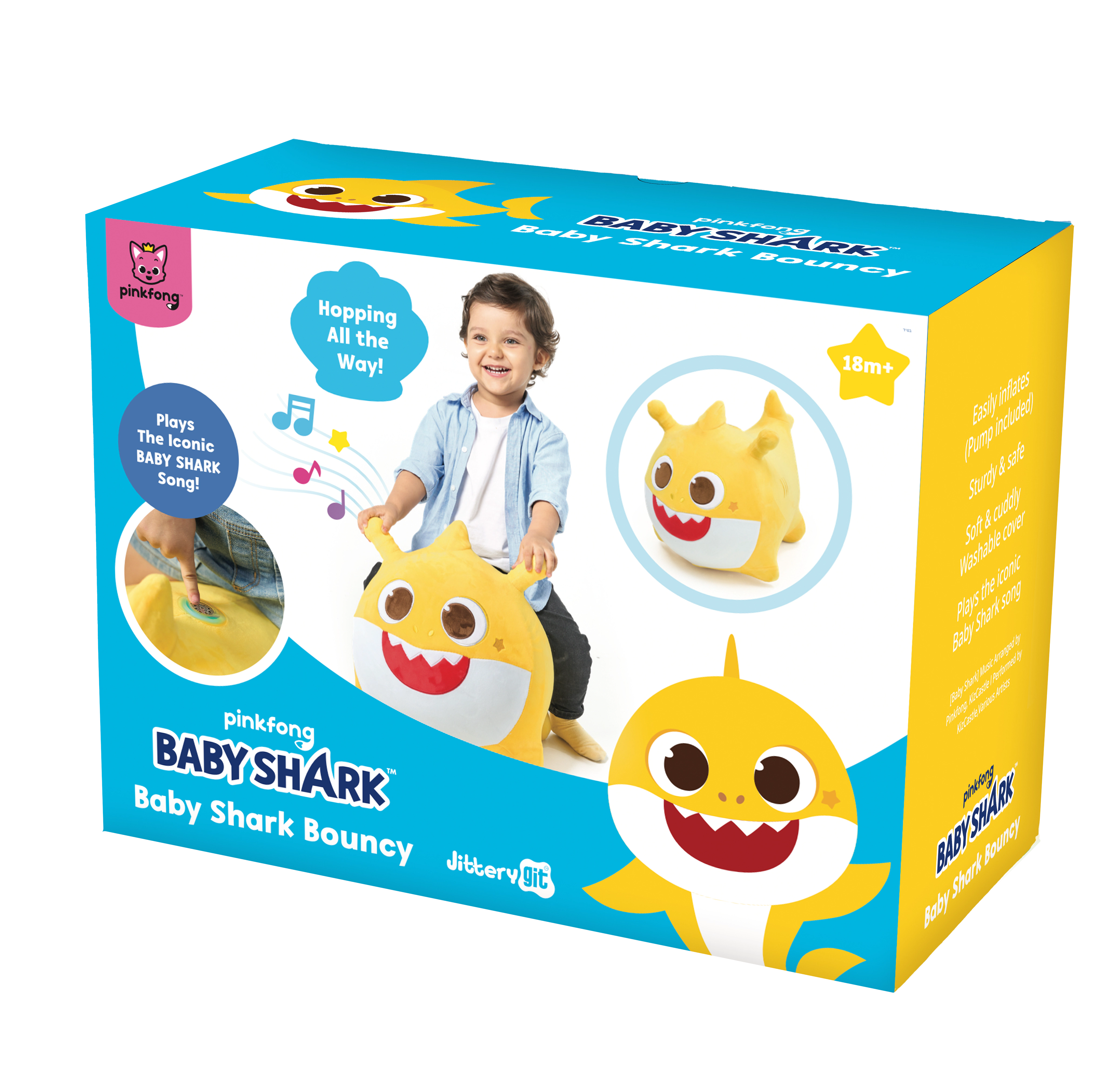 Pinkfong Kids Baby Shark Musical Bouncy Ride-On Toy - Soft Plush Hopper with Iconic Song