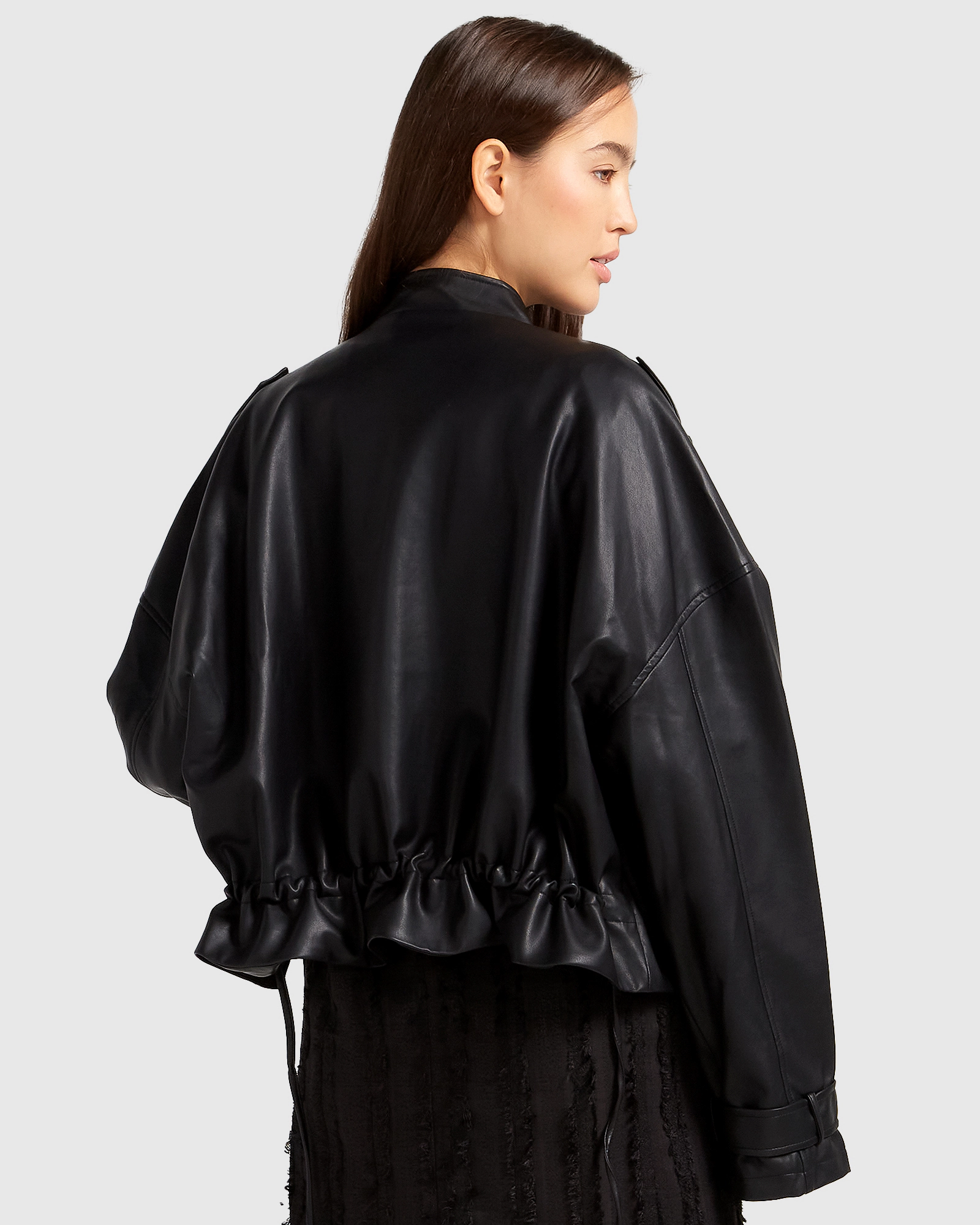 Belle & Bloom Womens Reload Draped Leather Look Jacket