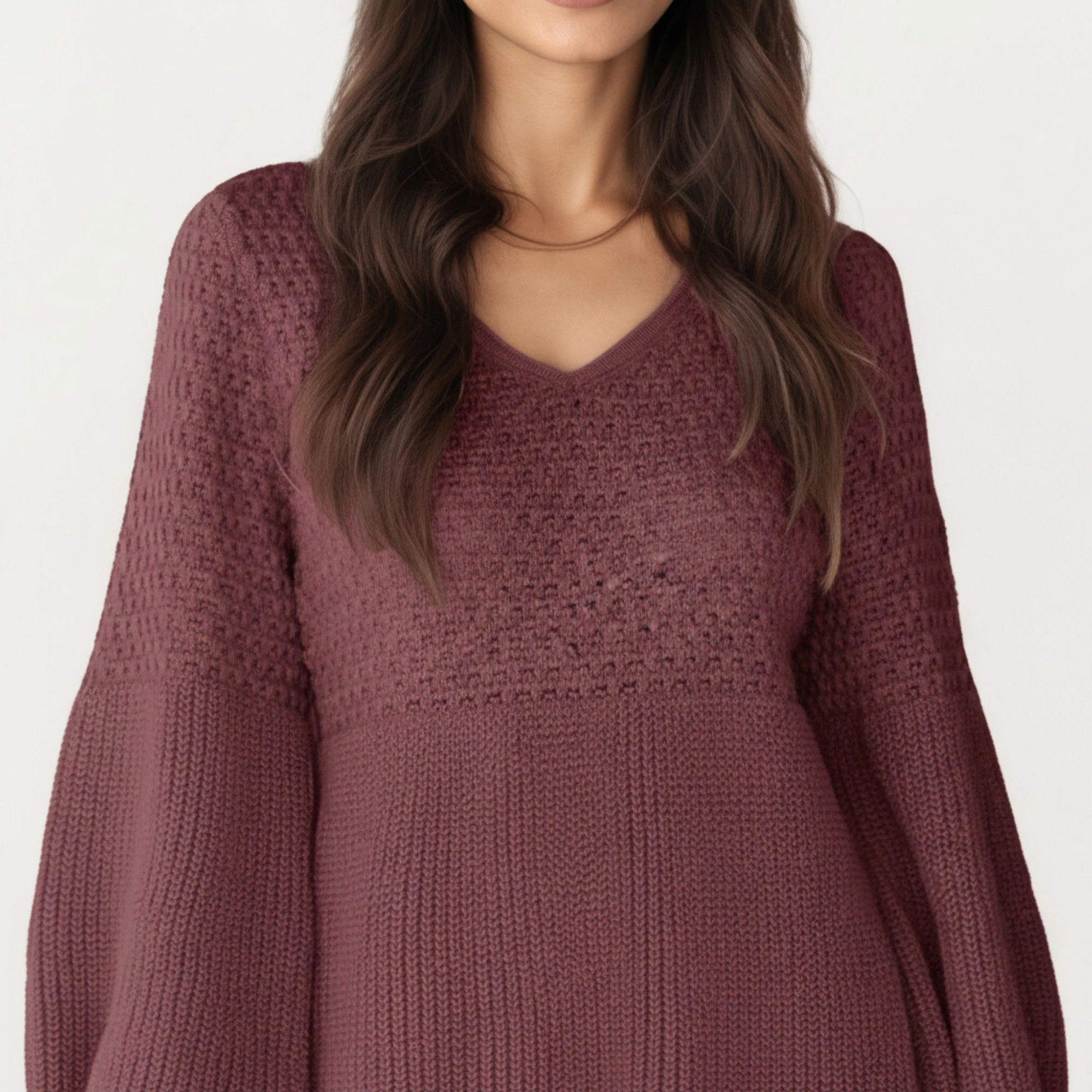 Anna-Kaci Women's Long Sleeve Knit Textured Bodice Balloon Sleeves Sweater Dress