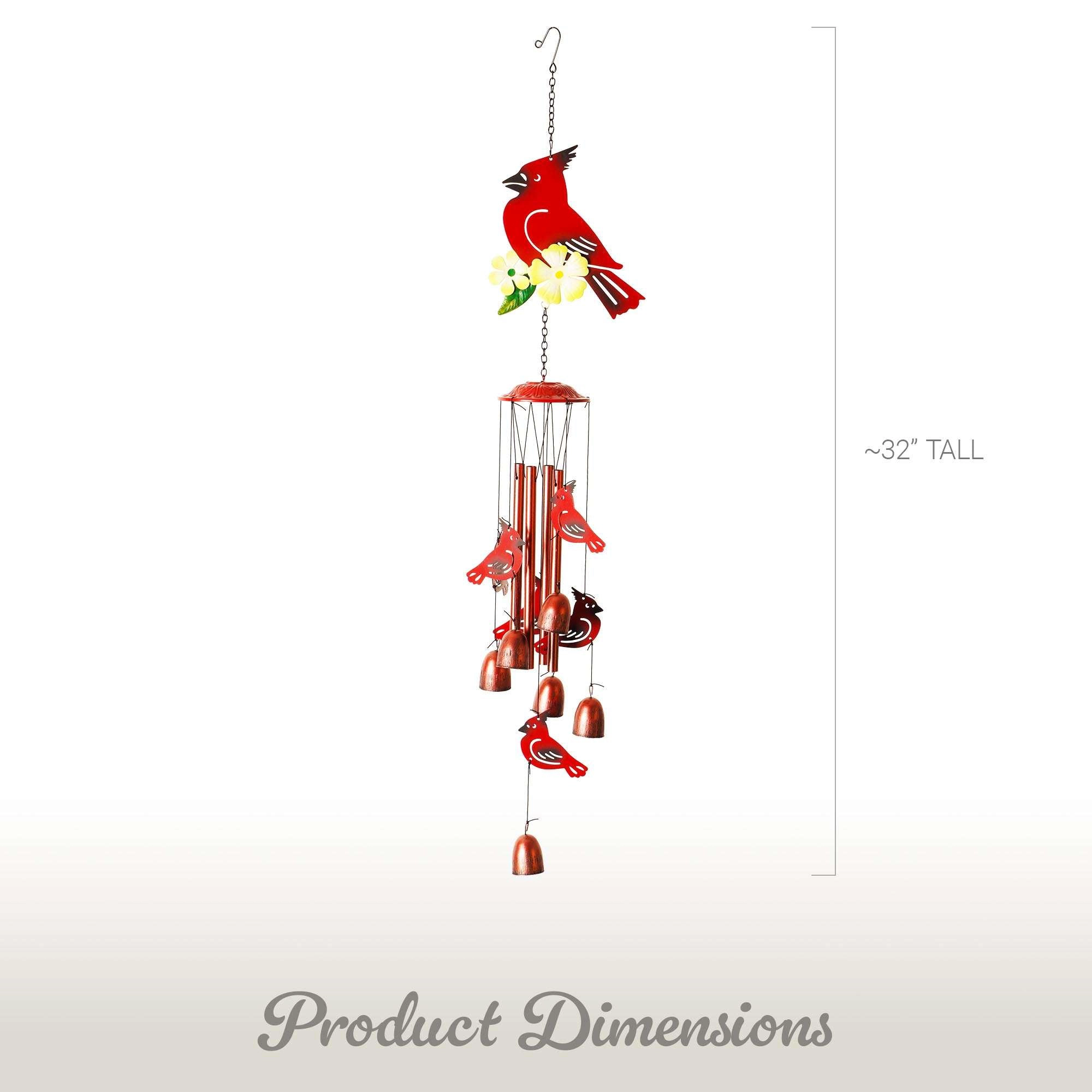G128 34" Hand-Painted Red Cardinal Wind Chime - Metal Seashell Chimes for Garden Patio Porch