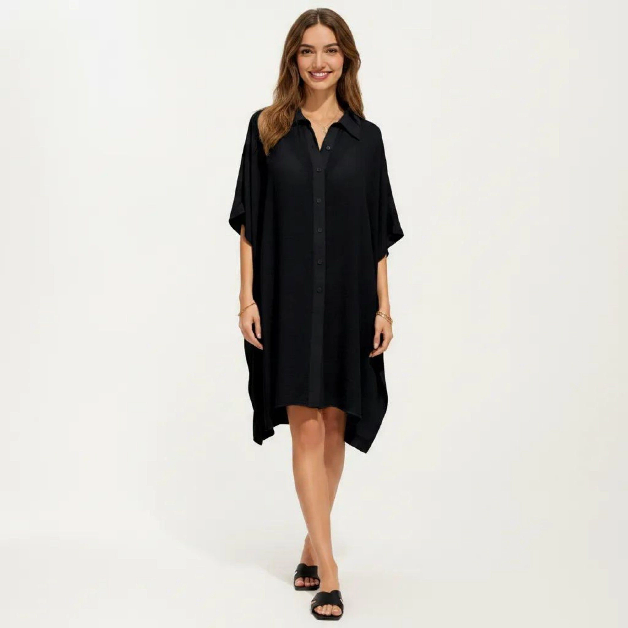 Anna-Kaci Women's Button Front Collared Lightweight Beach Swim Cover Up Shirt Dress