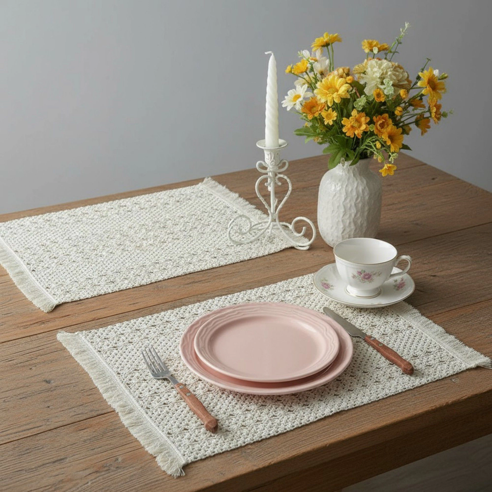 Alilang Unisex Set of 2 Woven Cotton Placemats with Fringe Edges for Dining Table 13.7x17.7