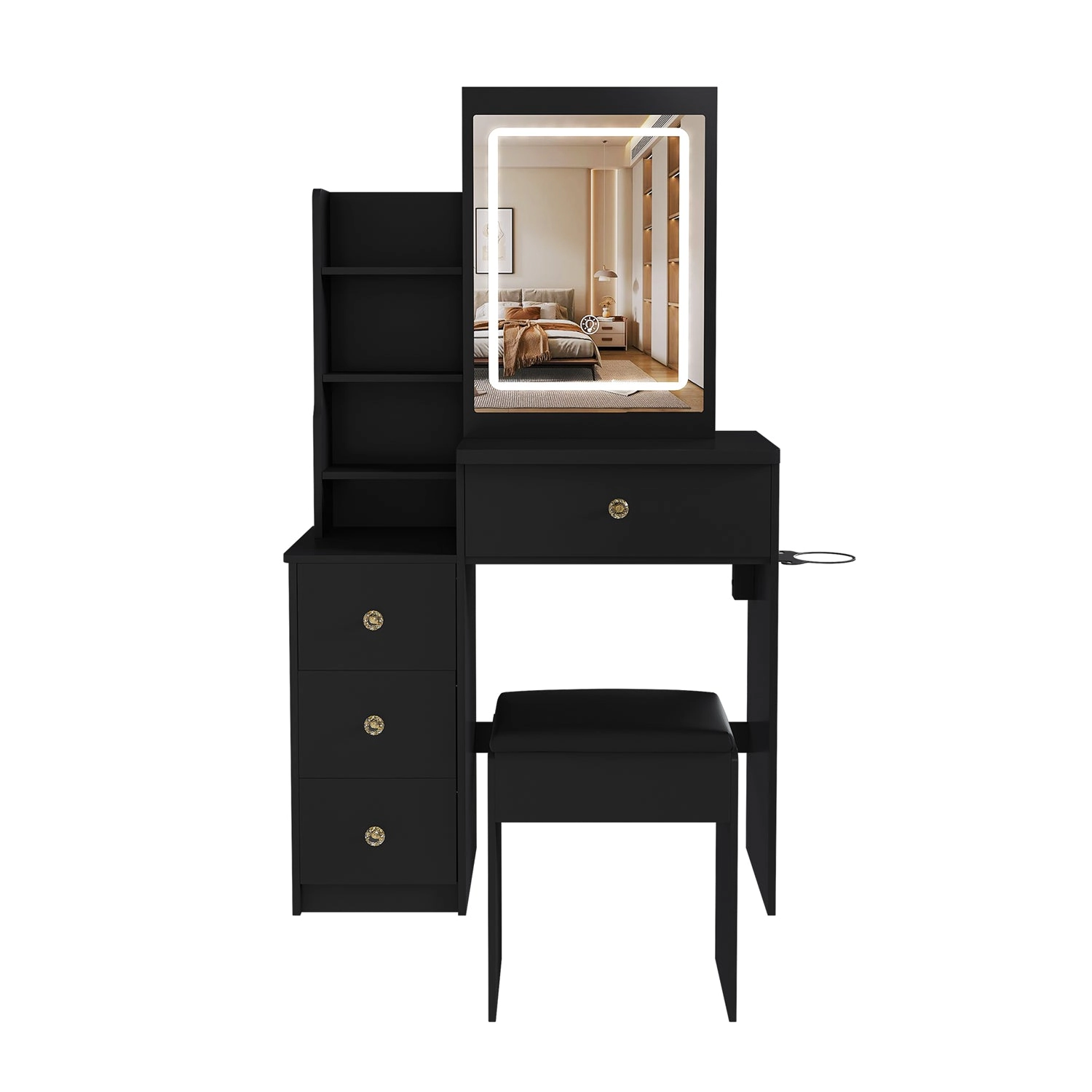 GBruno Lighted 4-Drawer Vanity Desk With Stool