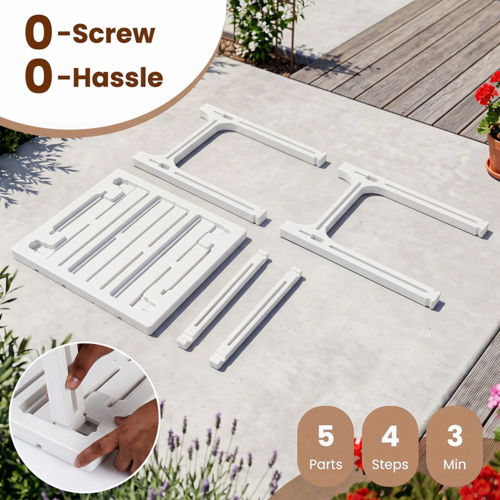 SUGIFT 0-Fastener Snap-Fit HDPE Adirondack Side Table 315-lb Capacity 18.5-in Square Top 18.5-in Tall 1-Pc White