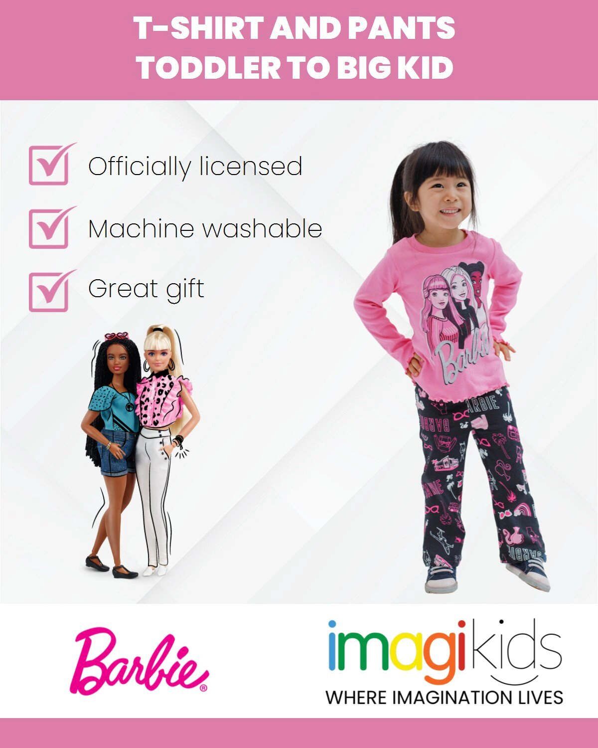 Barbie Girls' 2-Piece Long Sleeve Tee and Flare Pants Set