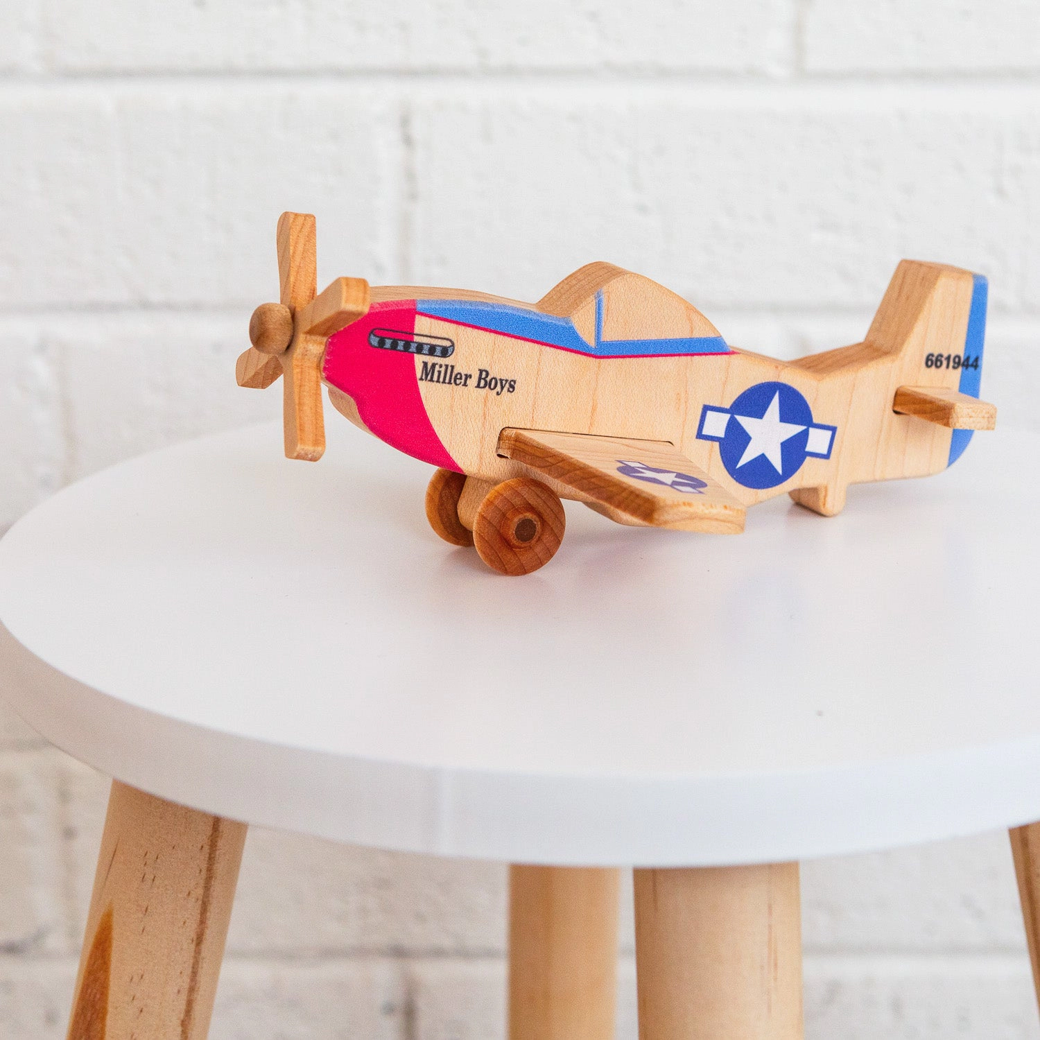 Miller Boys Vintage Toys WWII P-51 Mustang Wooden Toy Airplane - Montessori Educational Eco-Friendly Maple - Made in USA