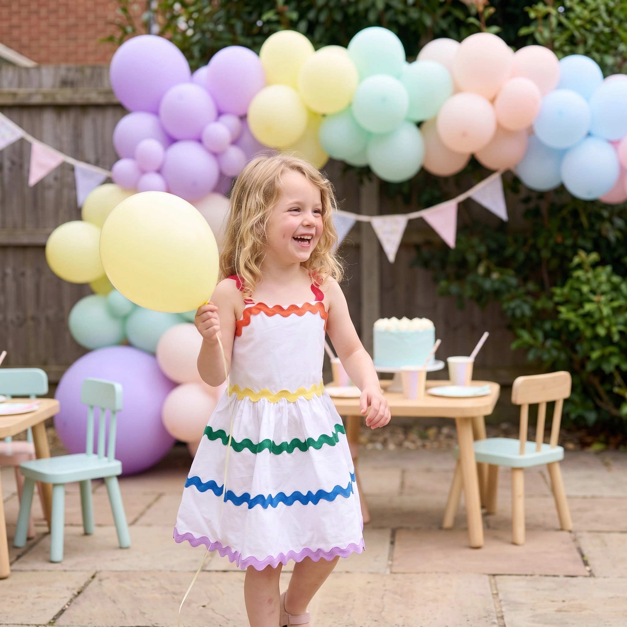 2Bunnies Girls 4T-8Y Rainbow Ric Rac Smocked Back Sundress