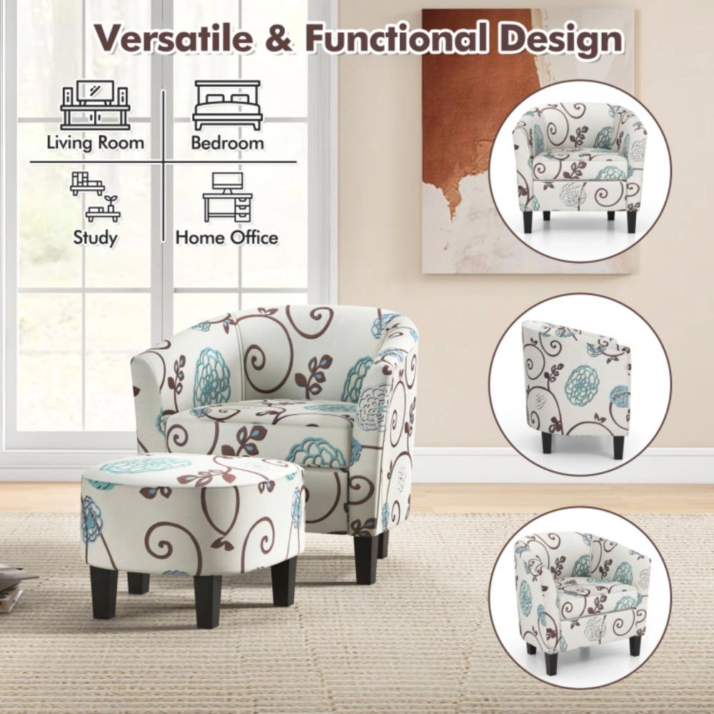 Hivvago Contemporary Fabric Upholstered Lounge Chair with Matching Ottoman Set