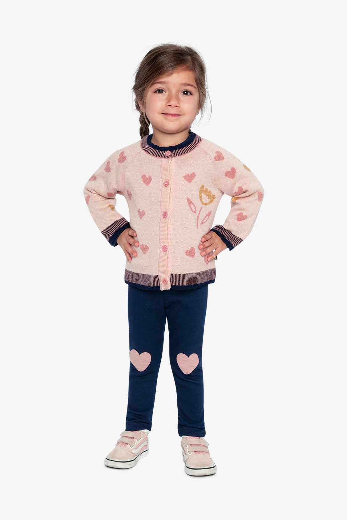 Deux par Deux Girls Heart Appliqué Brushed Jersey Leggings