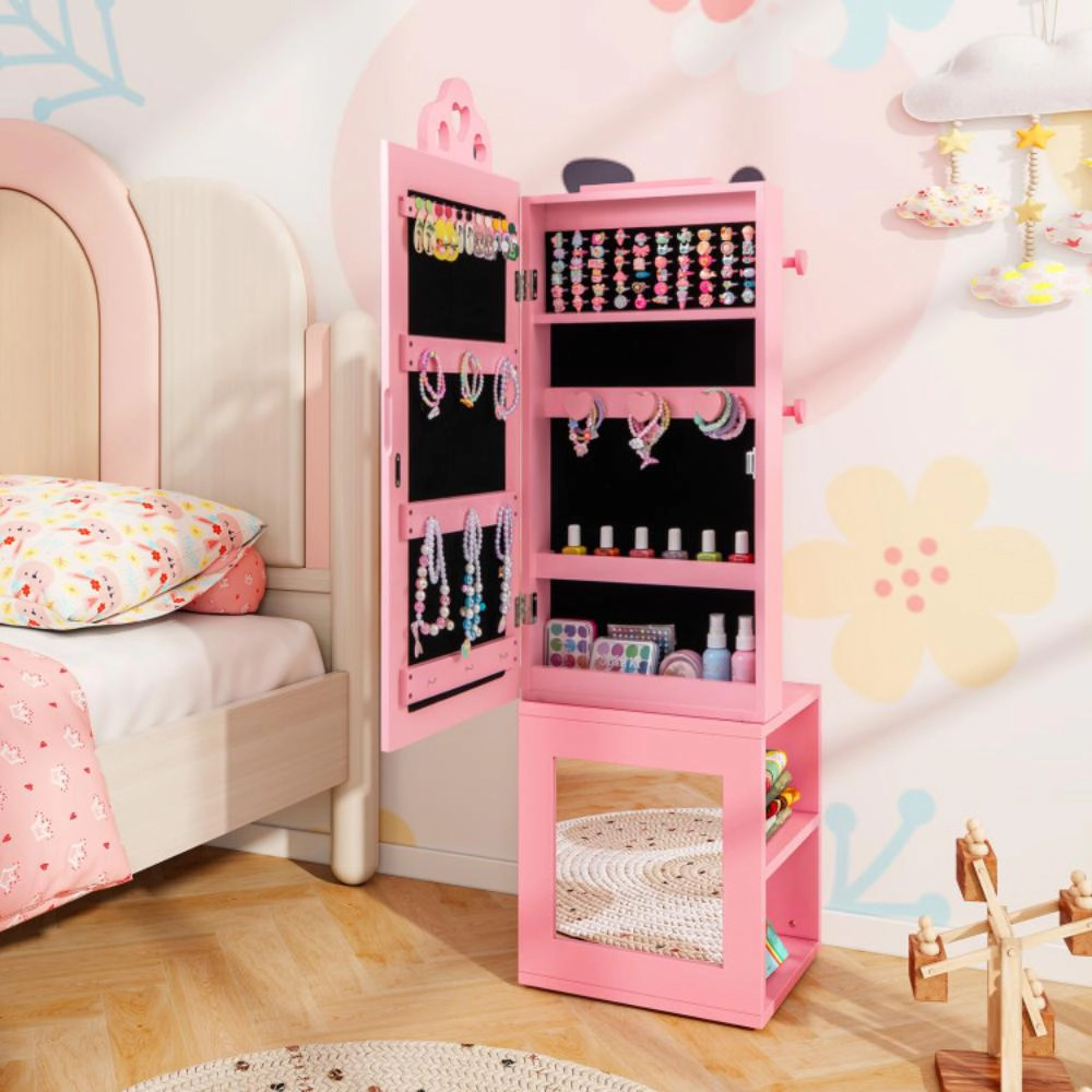 Hivvago 3-In-1 Freestanding Kids Jewelry Cabinet Armoire With Full Length Mirror