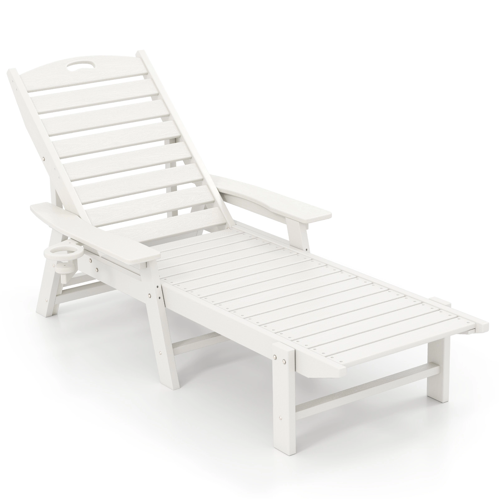 SUGIFT Cup Holder 330-lb White HDPE Patio Chaise Lounge Chair 4-Position Backrest