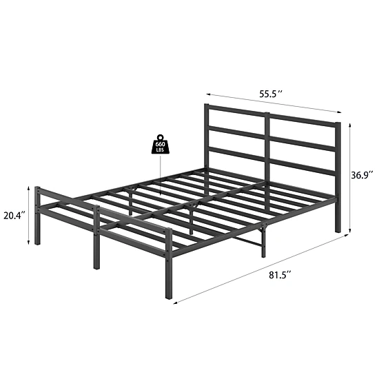 Flynama Full Metal Platform Bed Frame with Headboard, No Box Spring Needed