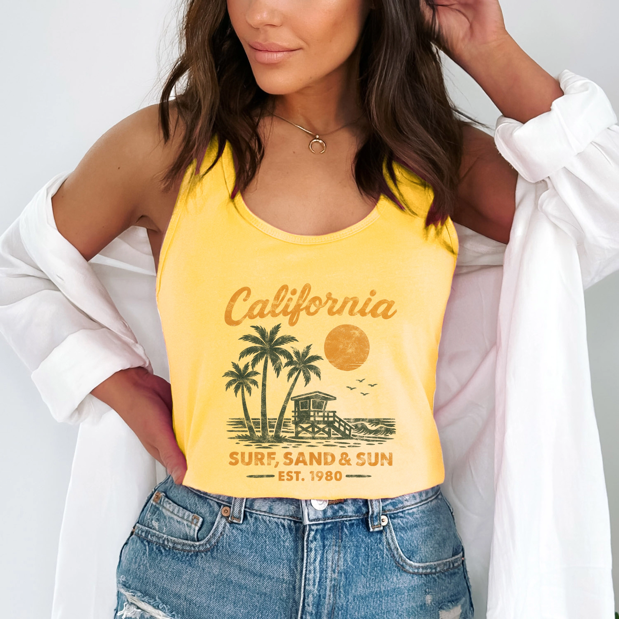 Simply Sage Market - California Surf, Sand & Sun Women's Graphic Racerback Tank Top