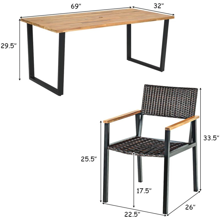 Hivvago Patented 7 Pieces Outdoor Dining Set With Large Acacia Wood Table Top