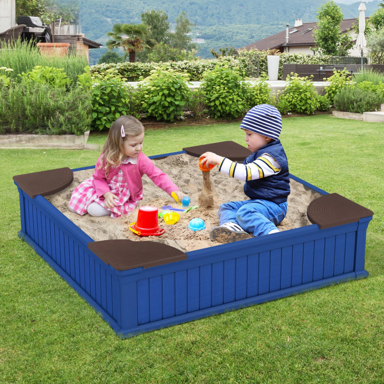 Hivvago Kids Outdoor Sandbox with Oxford Cover and 4 Corner Seats