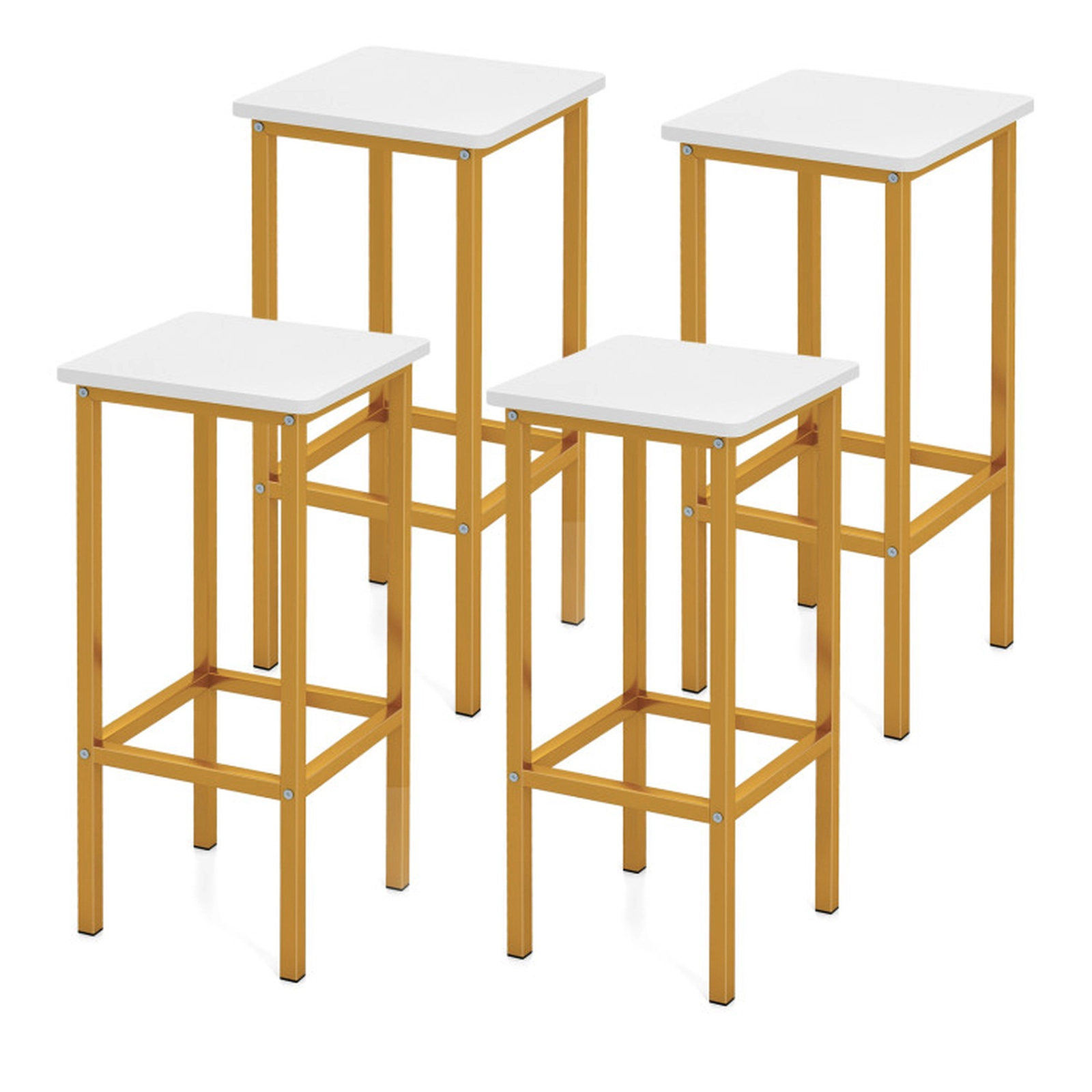 SUGIFT White Metal Legs Wood Seat and Footrest Set of 4 26 Inch Bar Stools