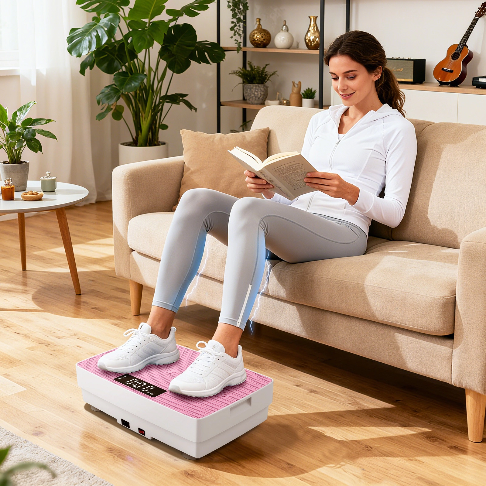SUGIFT Vibration Plate Exercise Machine Gravity Sensor 10 Speed Levels 220-lb Capacity 17.5 x 11 x 4.5-in Pink/Gray