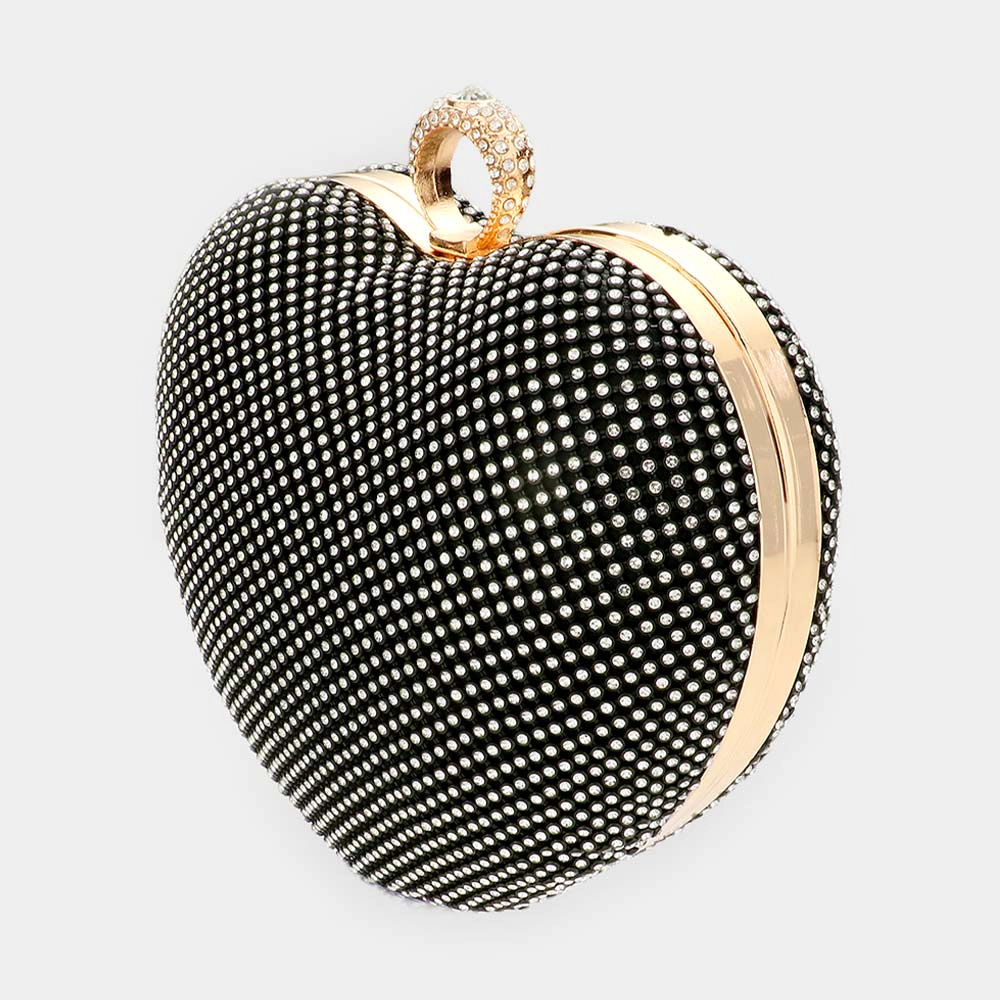 Fashnzfab Rhinestone Embellished Heart Evening Clutch Crossbody Bag