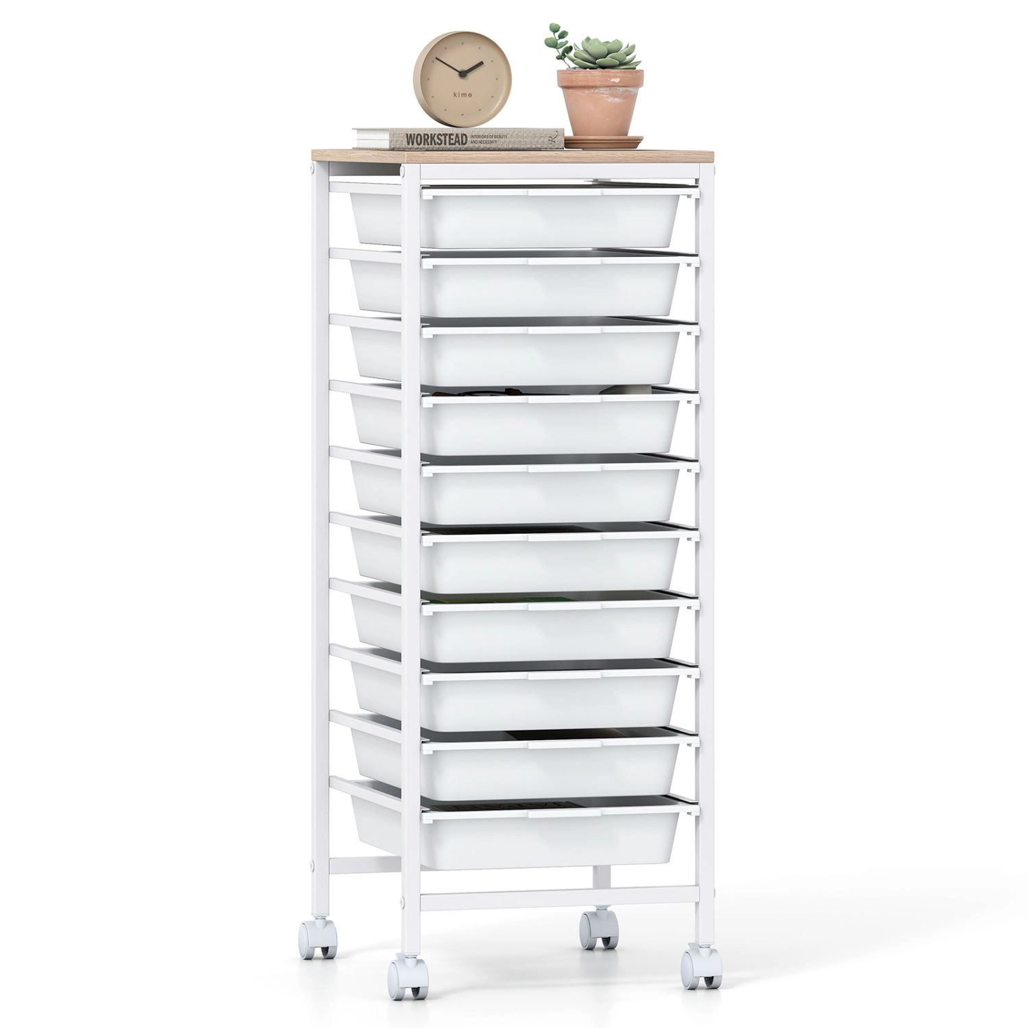 SlickBlue 10 Drawer Rolling Storage Cart with Wooden Top Organizer