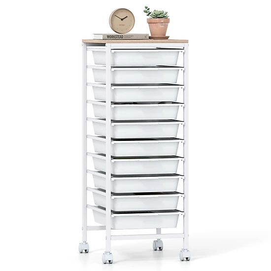 SlickBlue 10 Drawer Rolling Storage Cart with Wooden Top Organizer