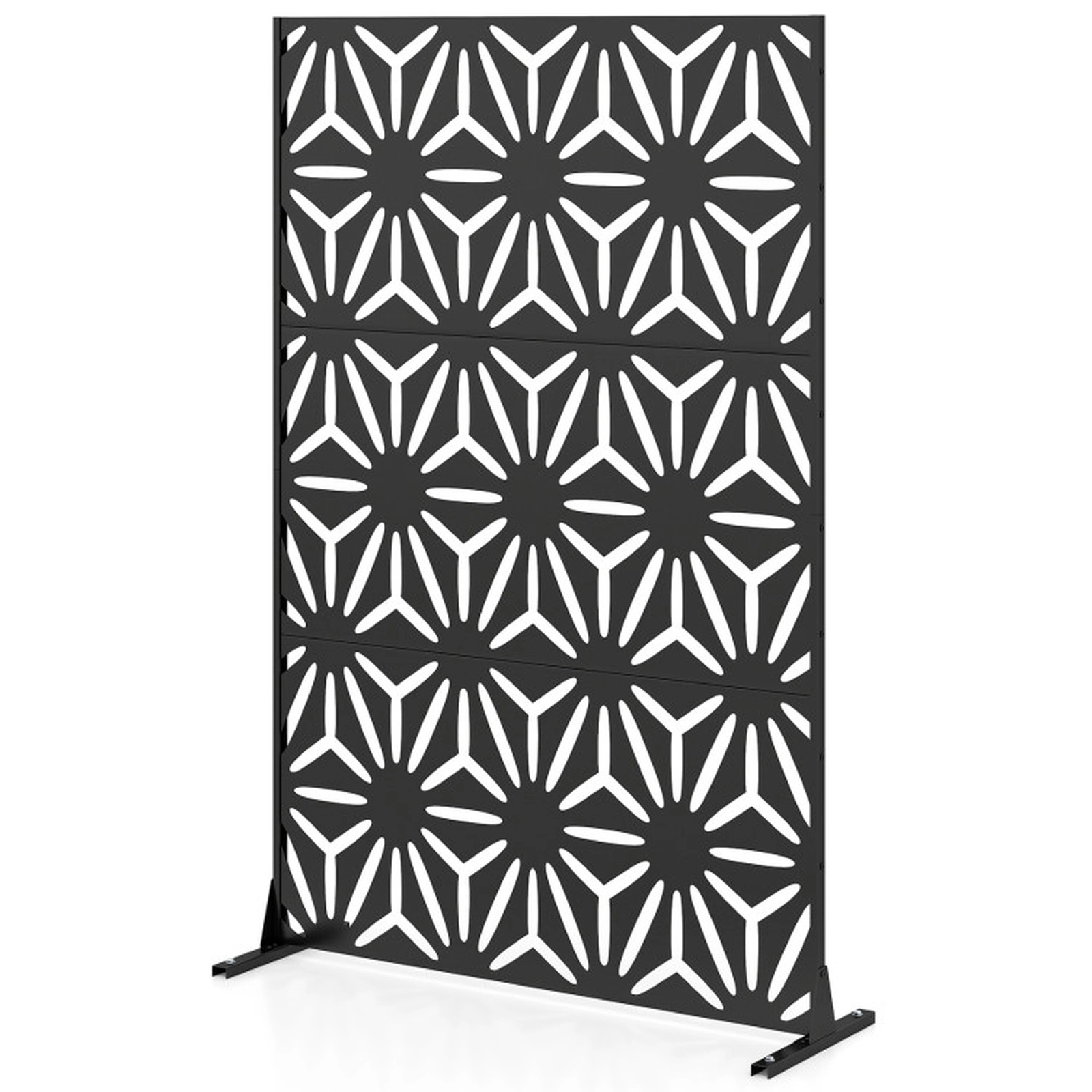 SUGIFT Black Freestanding Privacy Screen Panel with Support Legs and 4 Expansion Bolts 48-in W 16-in D 72-in H