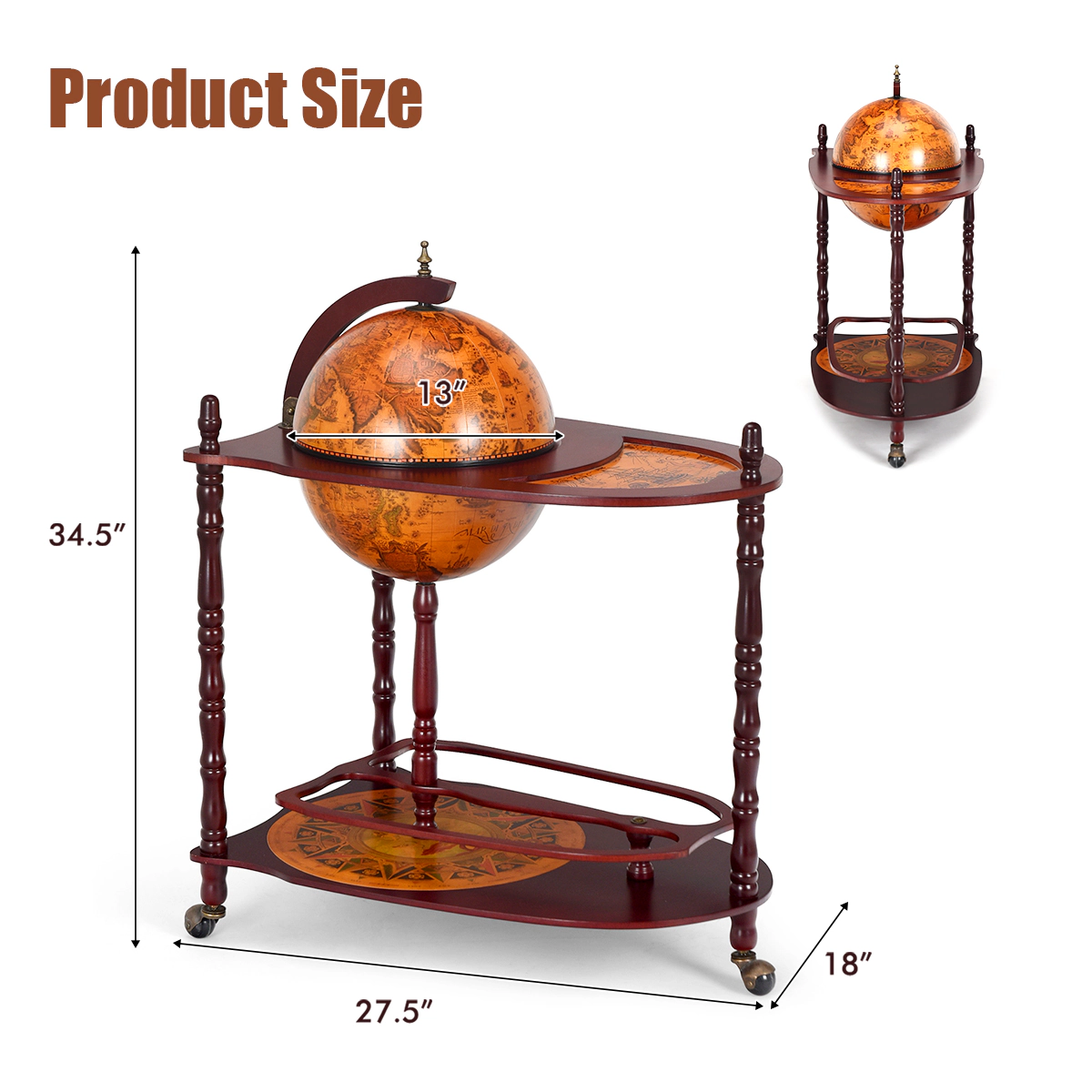 Hivvago Rolling Wine Bar Cart with Extra Shelf