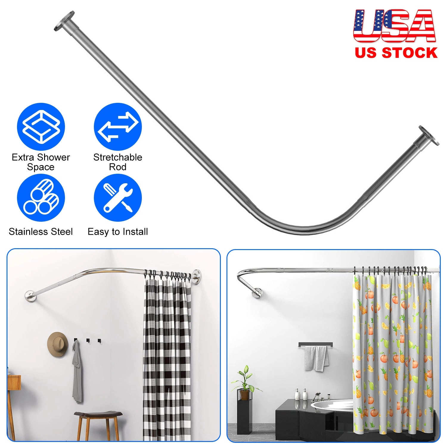 GBruno Stainless Steel L-Shaped Shower Curtain Rod